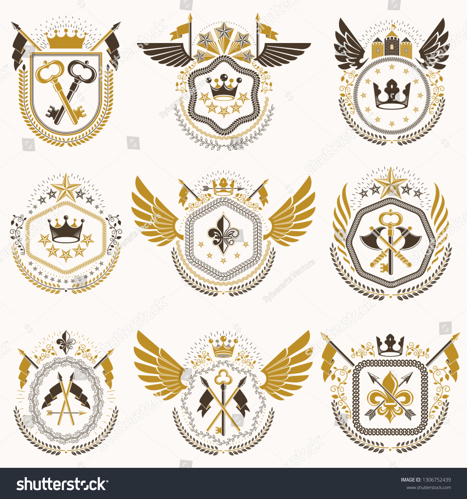 Heraldic Emblems Wings Isolated On White Stock Vector (Royalty Free ...