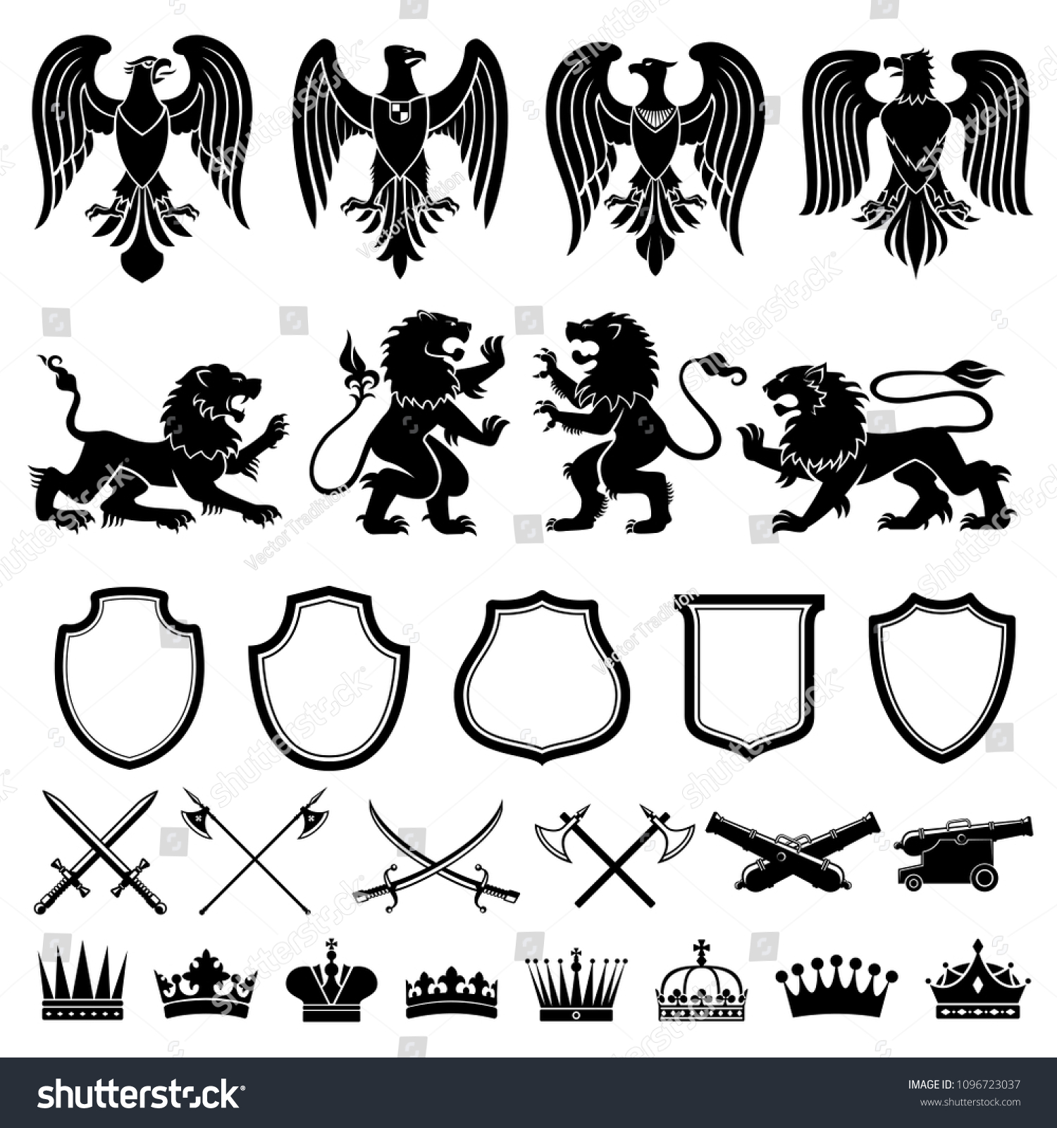 Heraldic Symbols Vector Set Heraldic Elements Stock Vector (Royalty ...