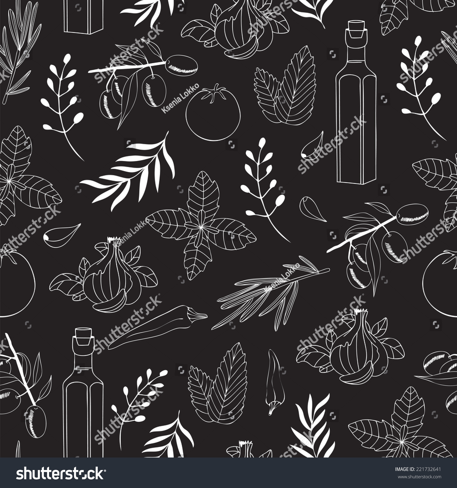 Herbs Vegetables Chalkboard Seamless Background Pattern 