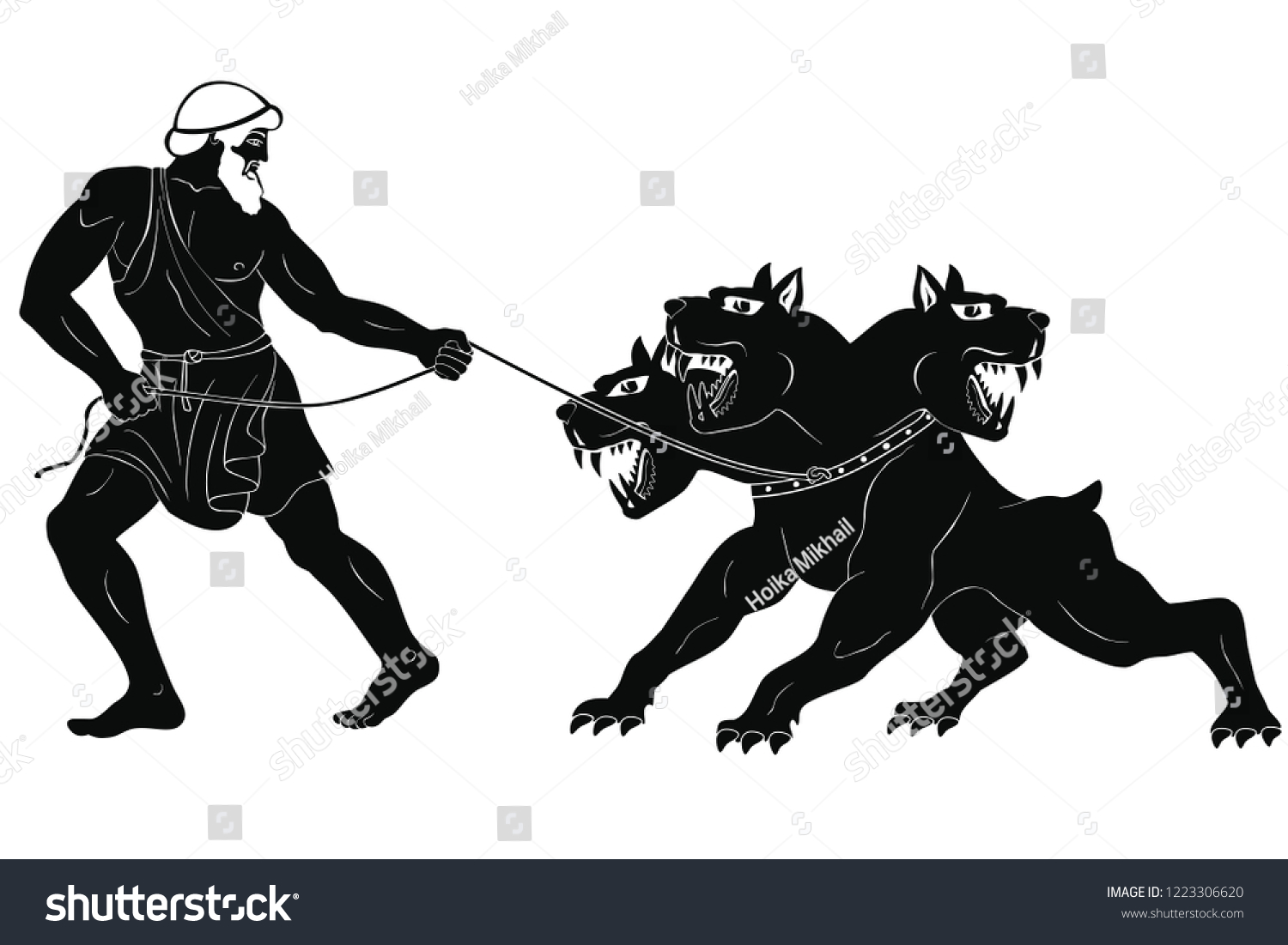 SVG of Hercules abducts Cerberus from Hell. Figure isolated on white background. svg