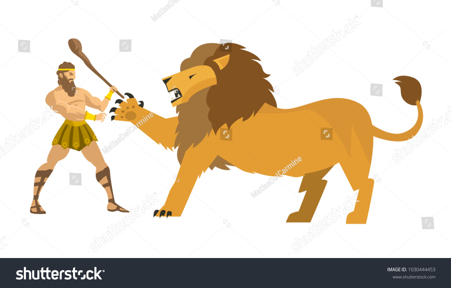 Hercules Heracles Fighting Nemean Lion Stock Vector Royalty Free 1030444453