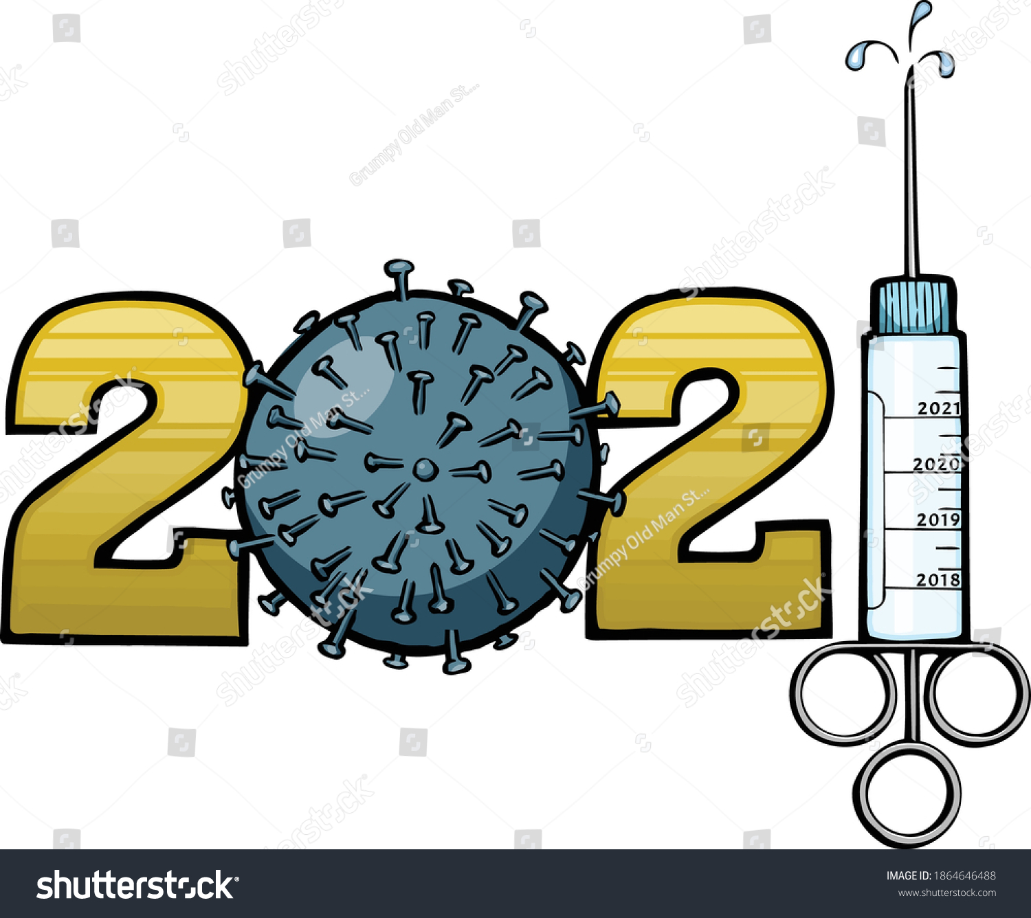 SVG of Here's to next year seeing the eradication of the pandemic with a new vaccine. This design feature 2021 composed of a face mask and syringe.  svg