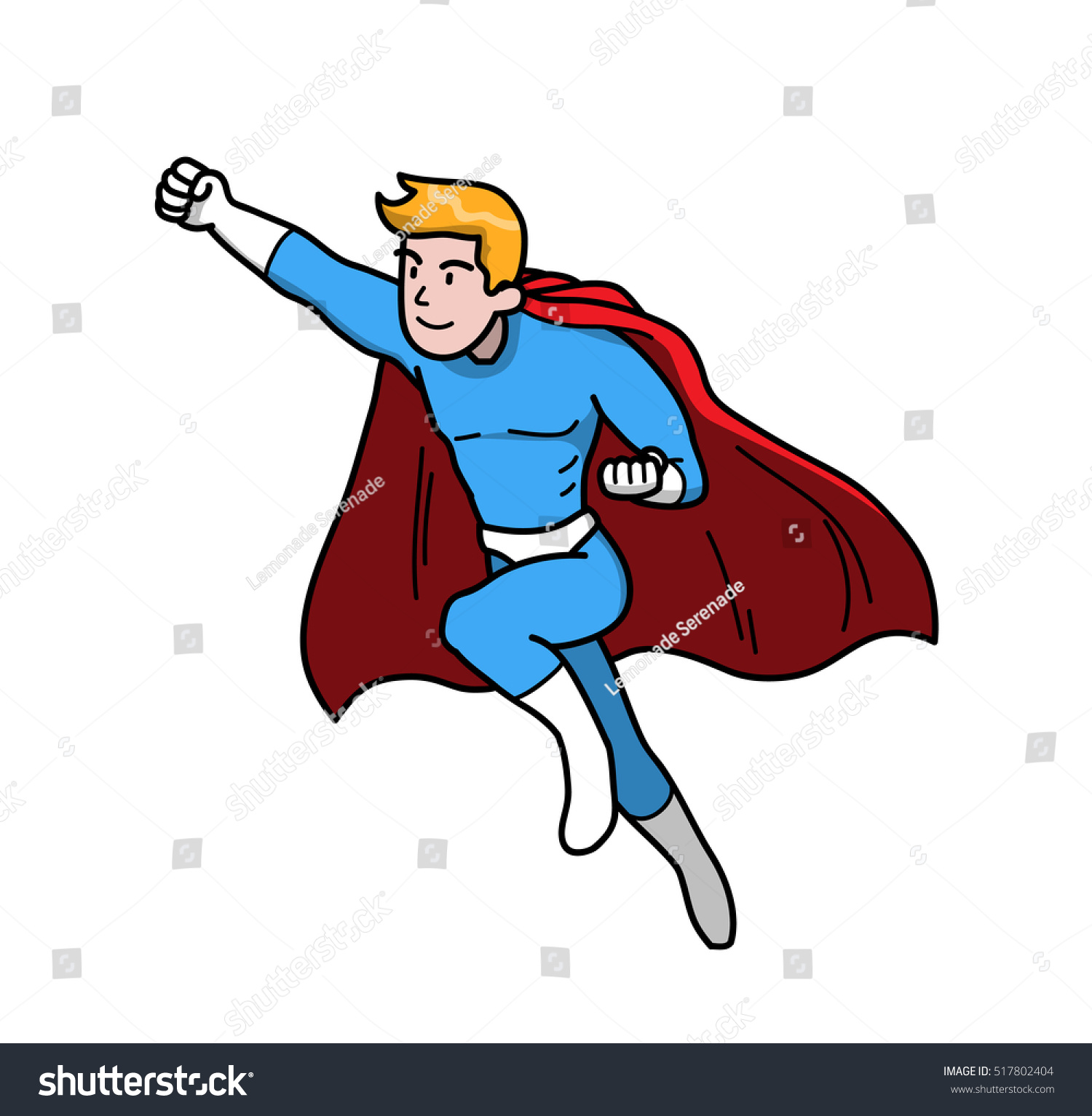 Heroic Superhero Hero. A Hand Drawn Vector Illustration Of A Flying Man ...