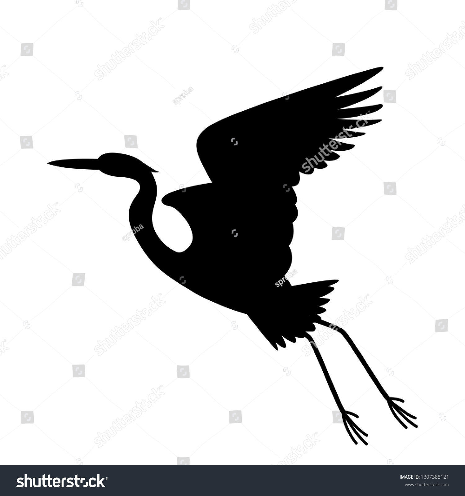 Heron Bird Vector Illustration Black Silhouette Stock Vector (Royalty ...