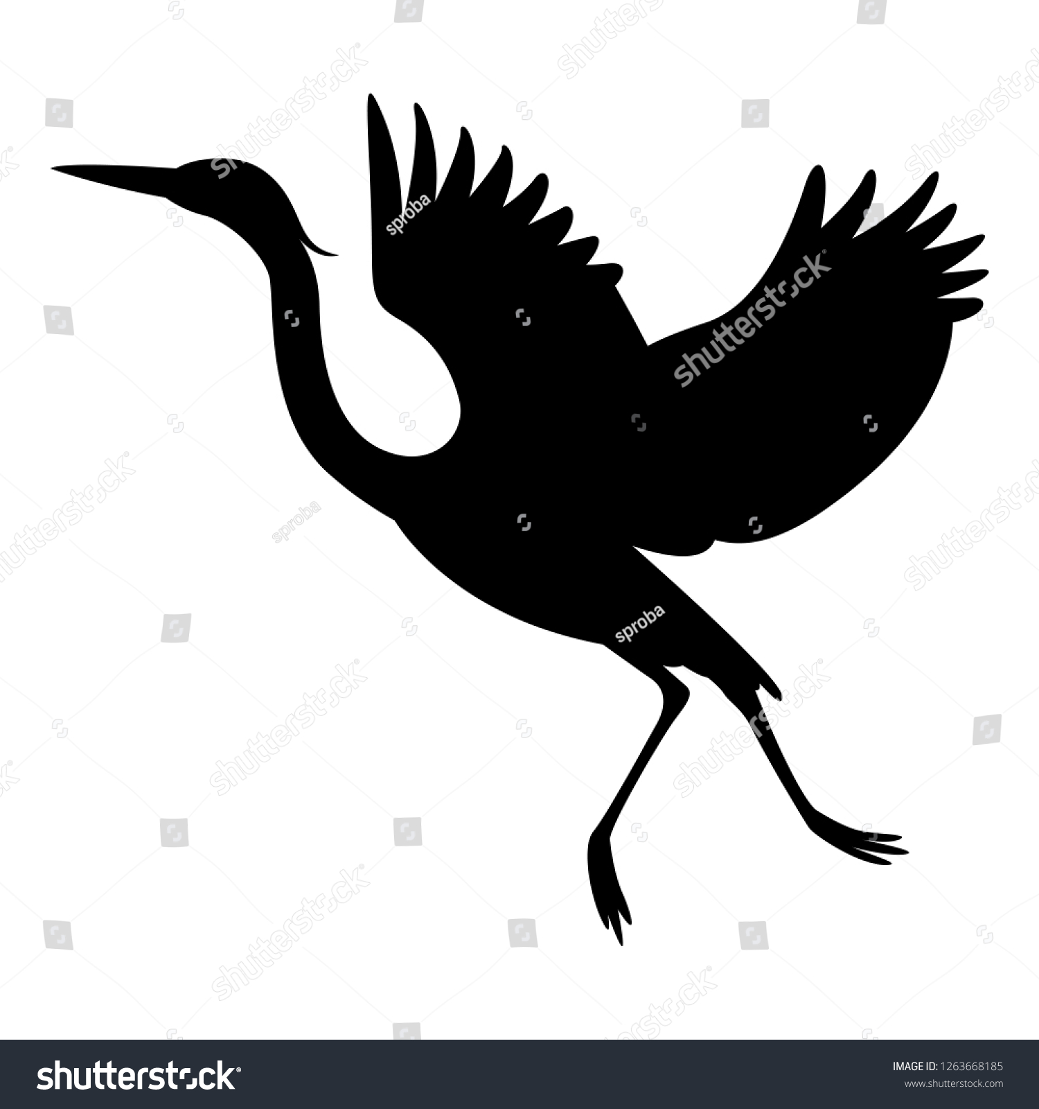 Heron Flying Vector Illustration Black Silhouette Stock Vector (Royalty ...