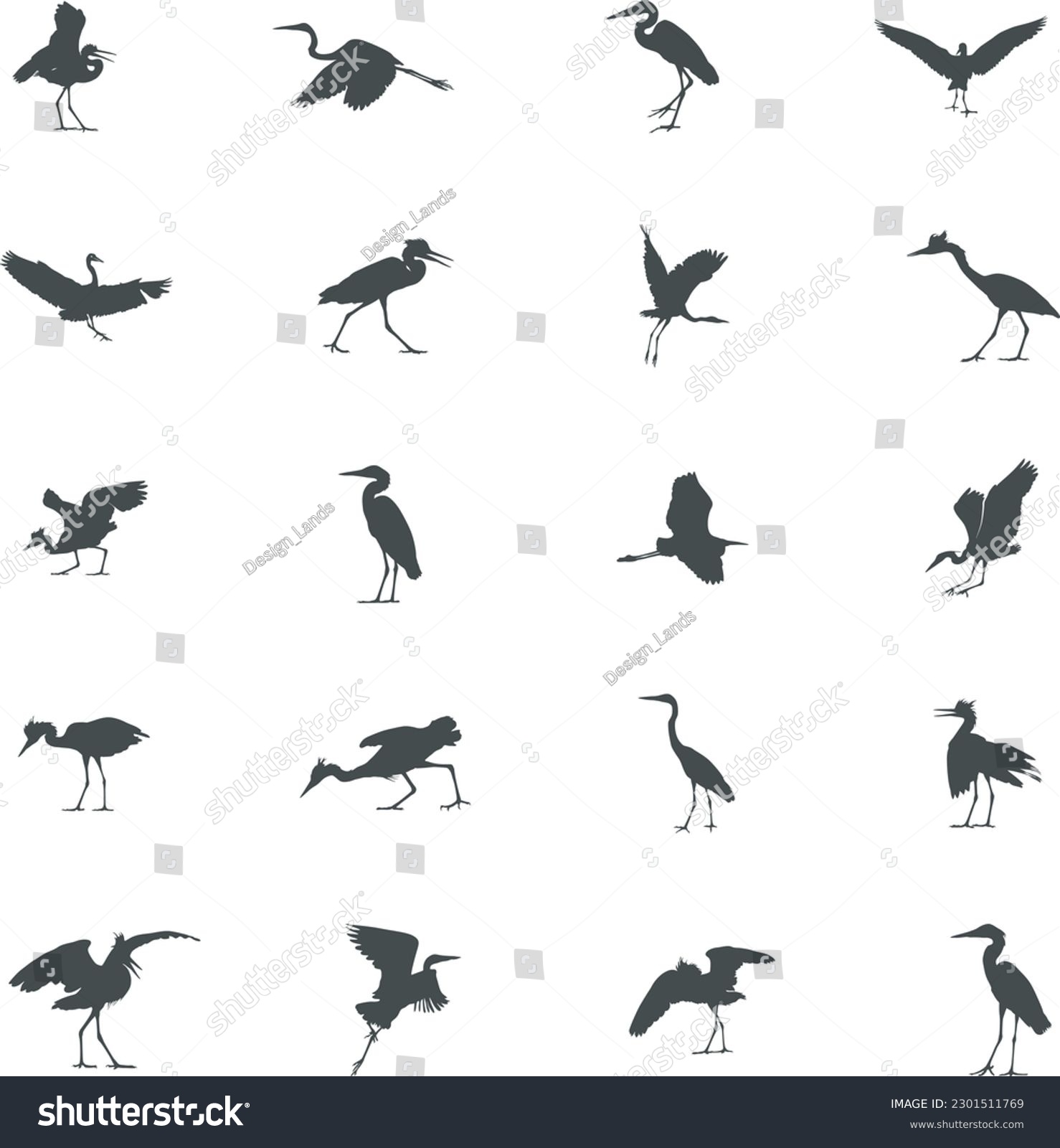 SVG of Heron silhouette, Heron SVG, Heron vector illustration, Bird silhouette, Heron icon set svg