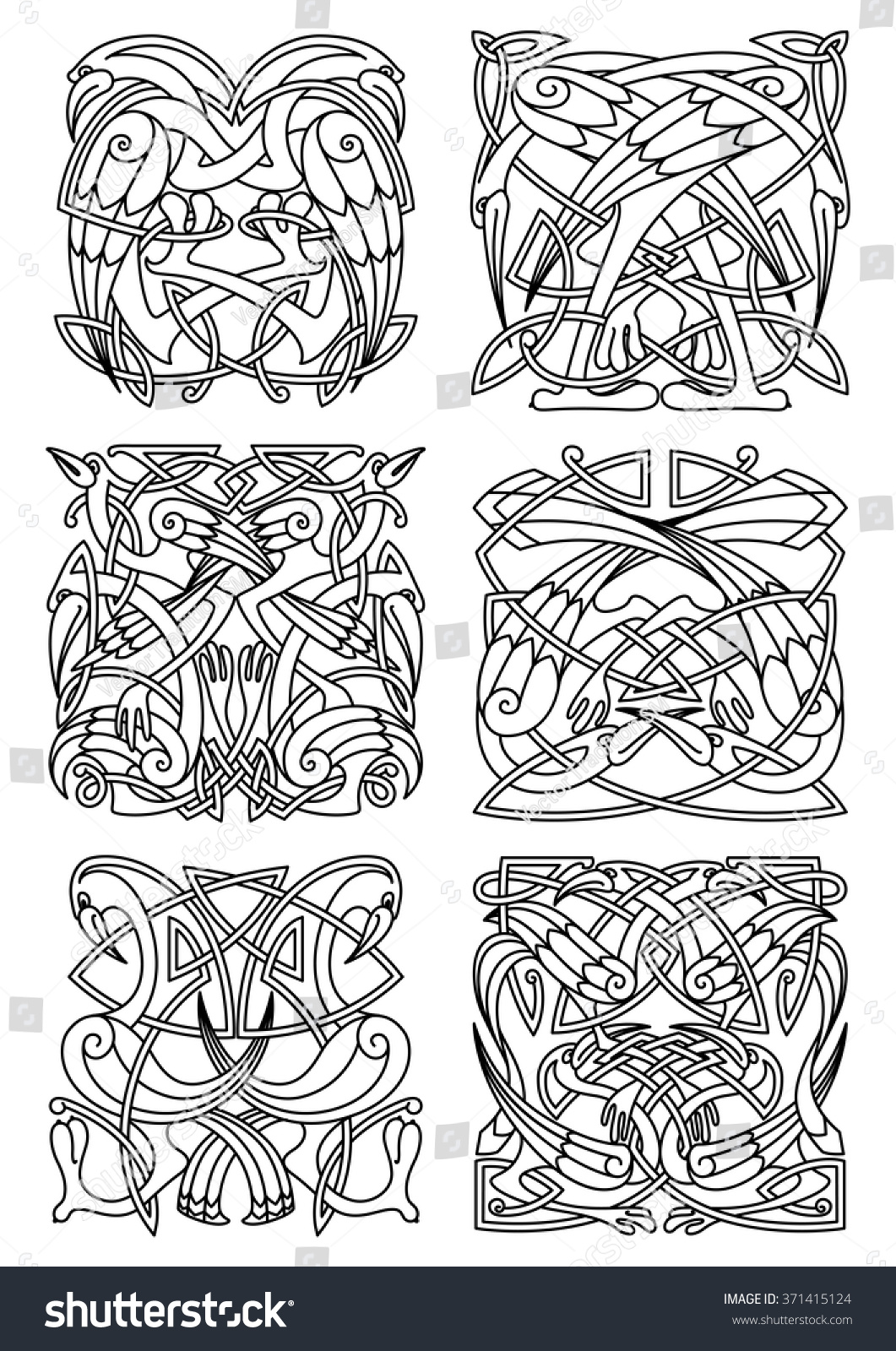 Heron, Stork And Crane Birds Ornaments Or Patterns For Celtic Or Irish ...