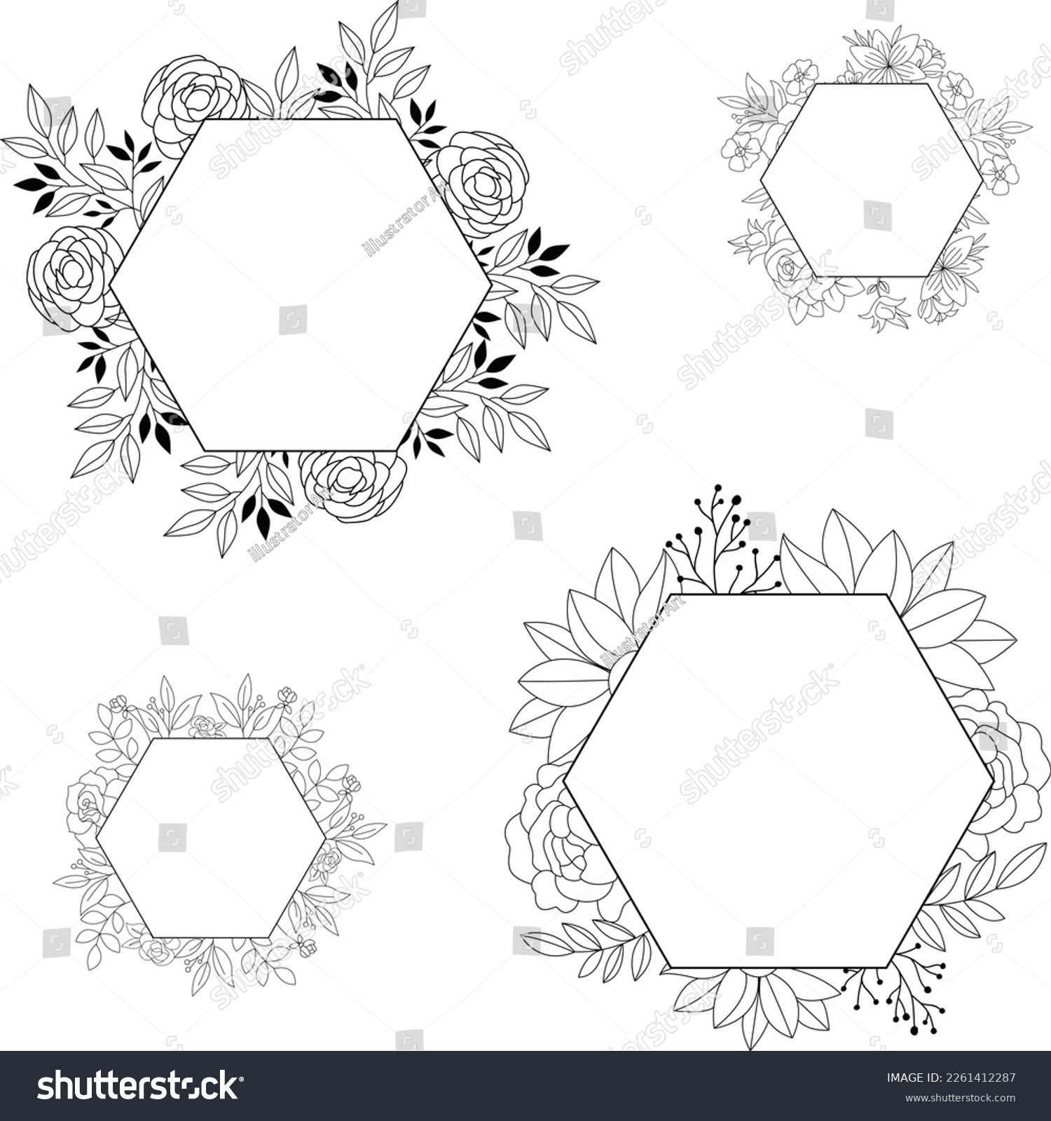 SVG of Hexagon Frame svg, Floral Frame svg, floral hexagon Frame svg