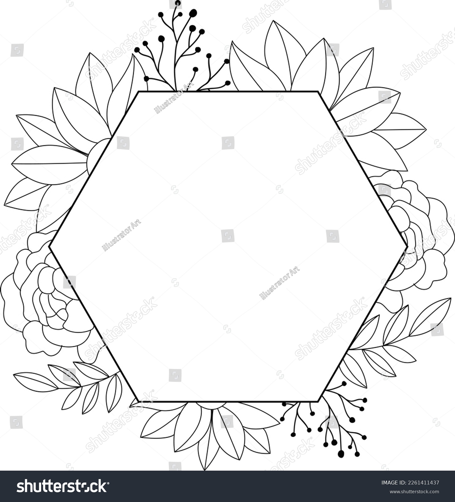 SVG of hexagon frame svg, floral frame svg, Wedding frame svg, Floral, Floral wreath svg svg