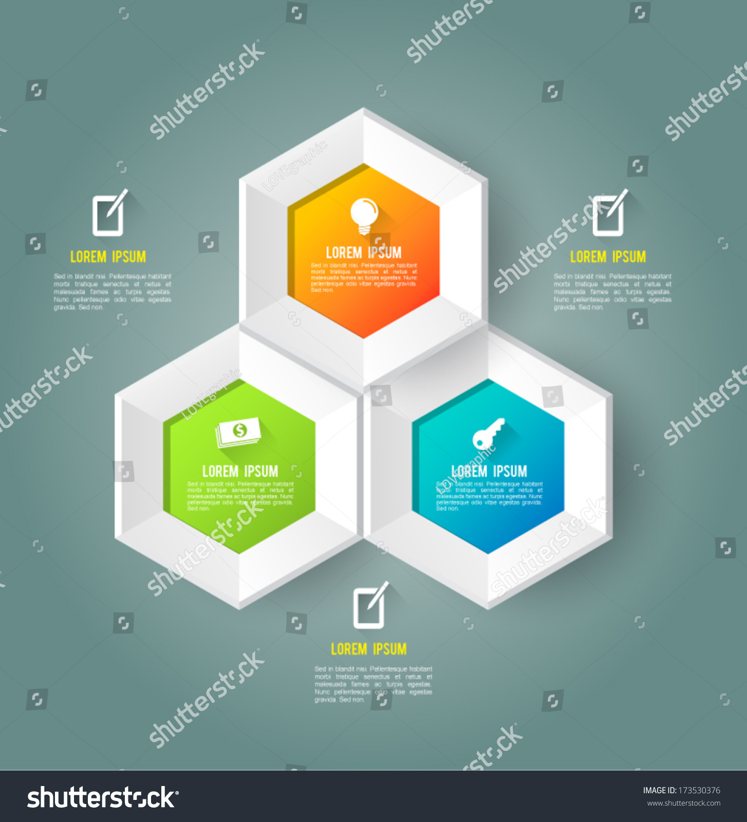 Hexagon Template Icons Long Shadows Vector Stock Vector 173530376 Shutterstock Hexagon Website Template