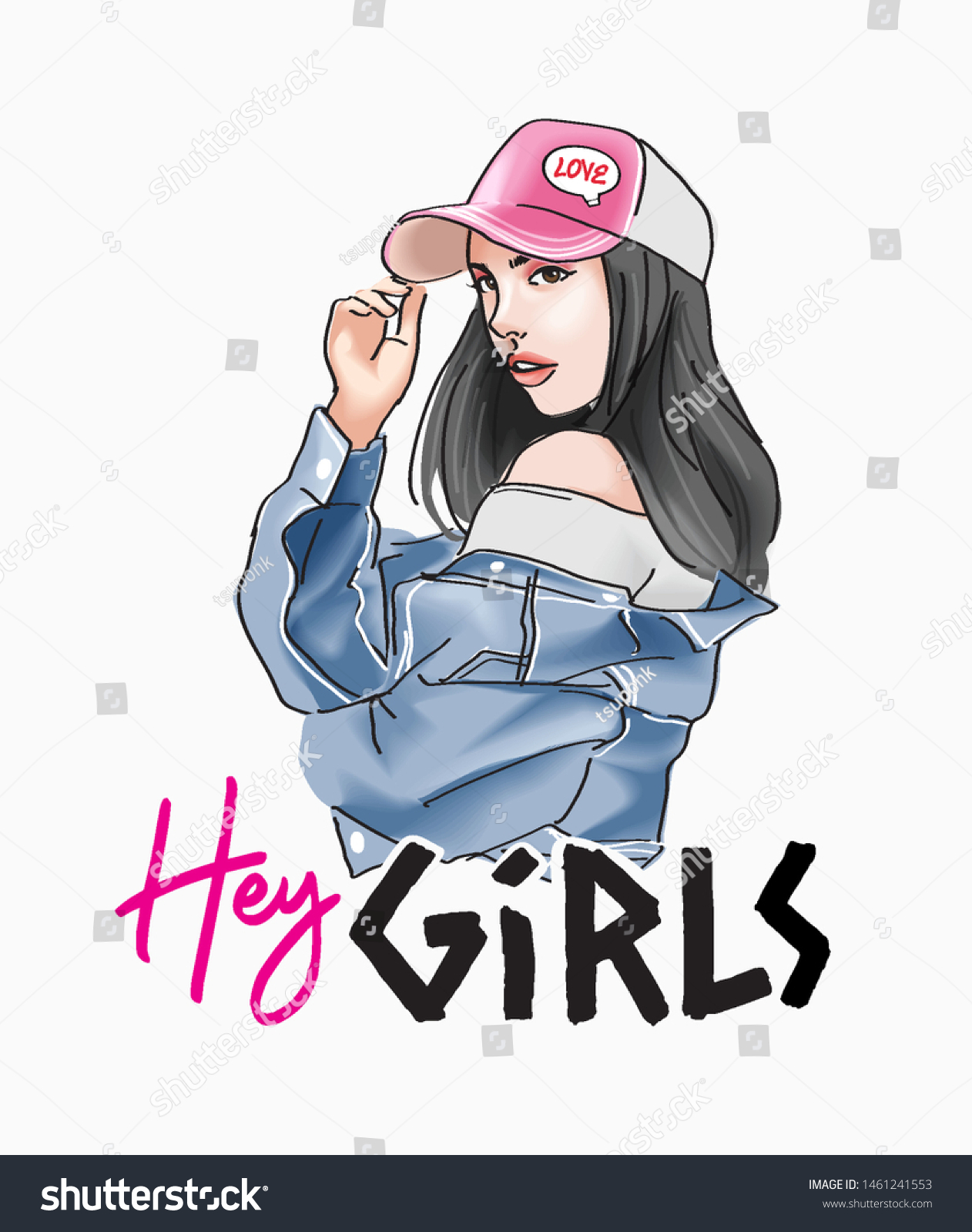 Hey Girl Slogan Girl Pink Cap Stock Vector Royalty Free 1461241553