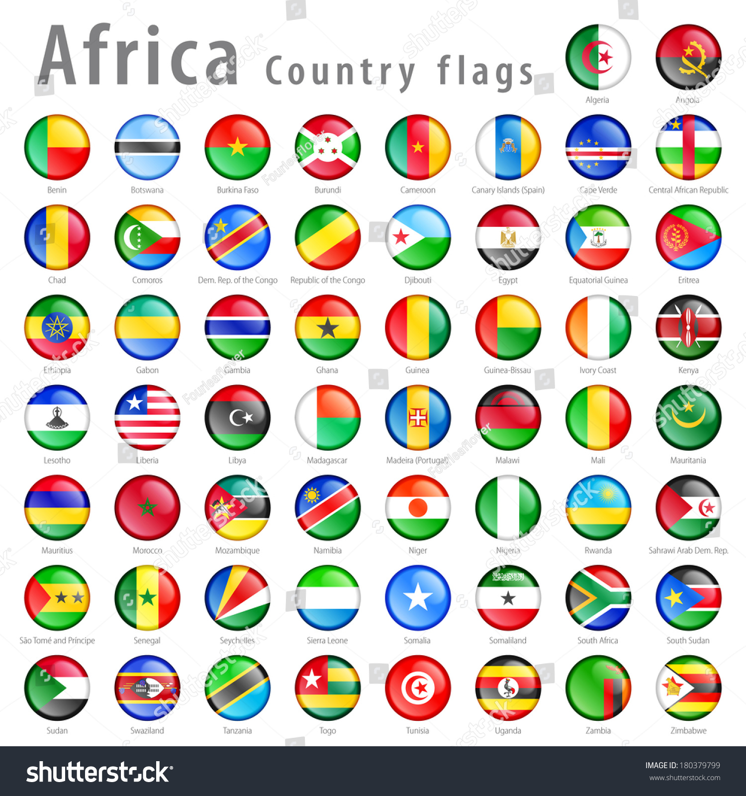 Hi Detail Vector Shiny Buttons With All African Flags. Every Button Is ...