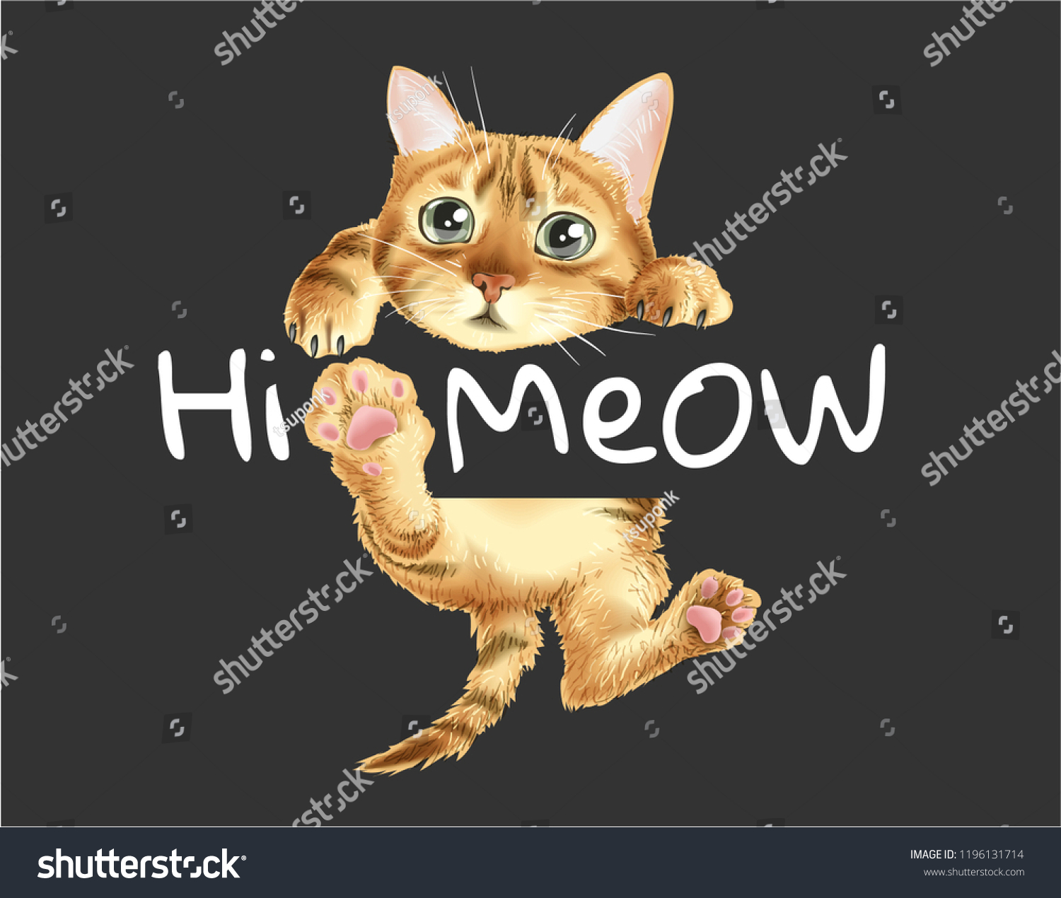 SVG of hi meow slogan with cat hanging illustration svg