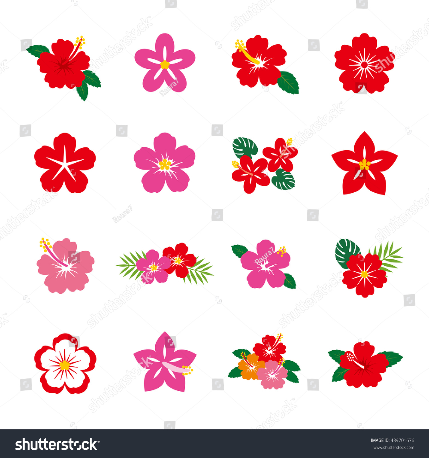 Hibiscus Flower Icon Set Stock Vector Illustration 439701676 : Shutterstock