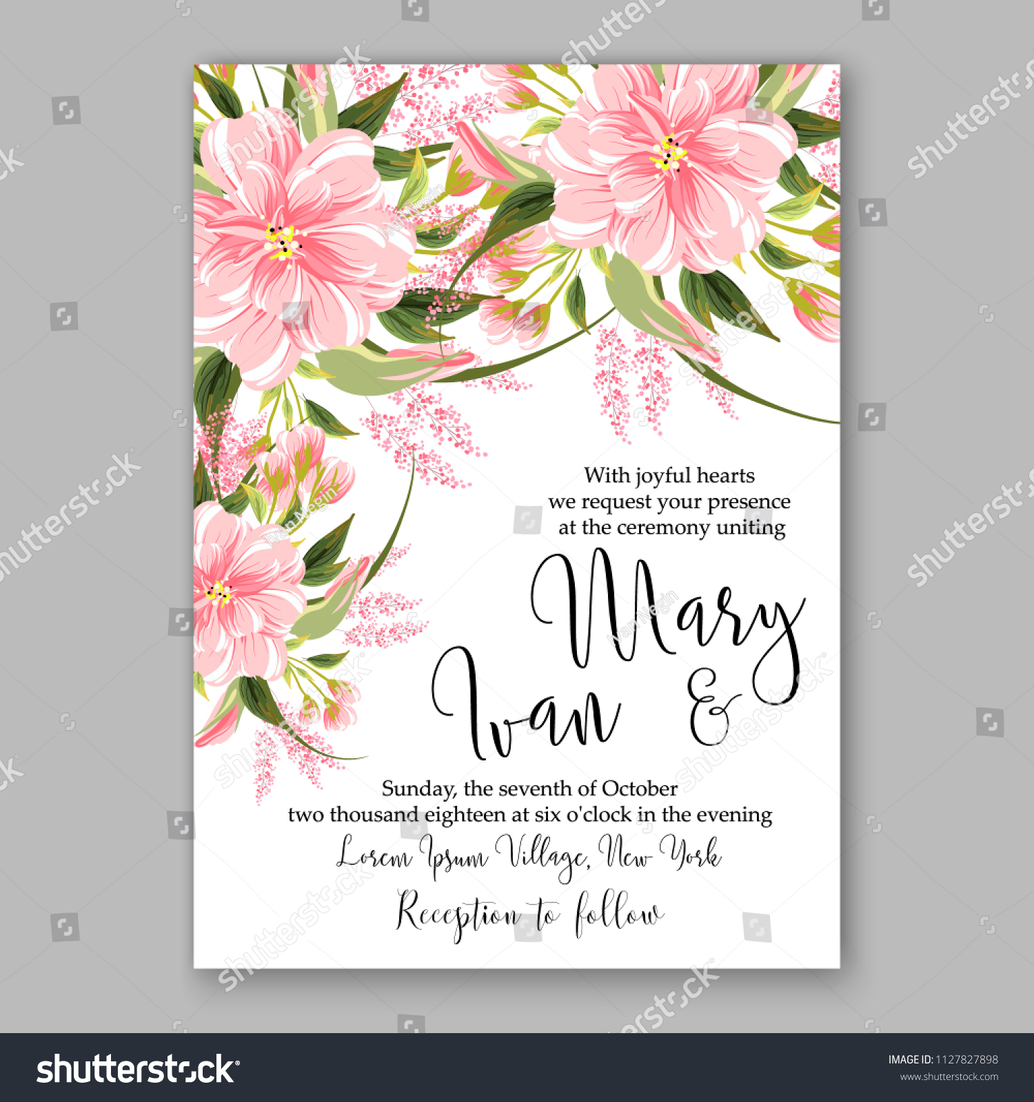 Hibiscus Hawaii Wedding Invitation Floral Watercolor Stock Vector