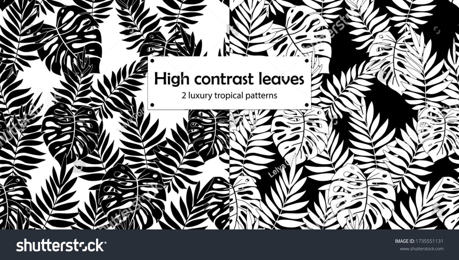 High Contrast Black White Tropical Leaves Stock Vector (Royalty Free
