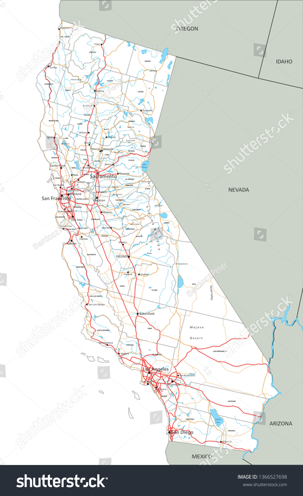 470 Road Map Sacramento Images Stock Photos Vectors Shutterstock   Stock Vector High Detailed California Road Map With Labeling 1366527698 