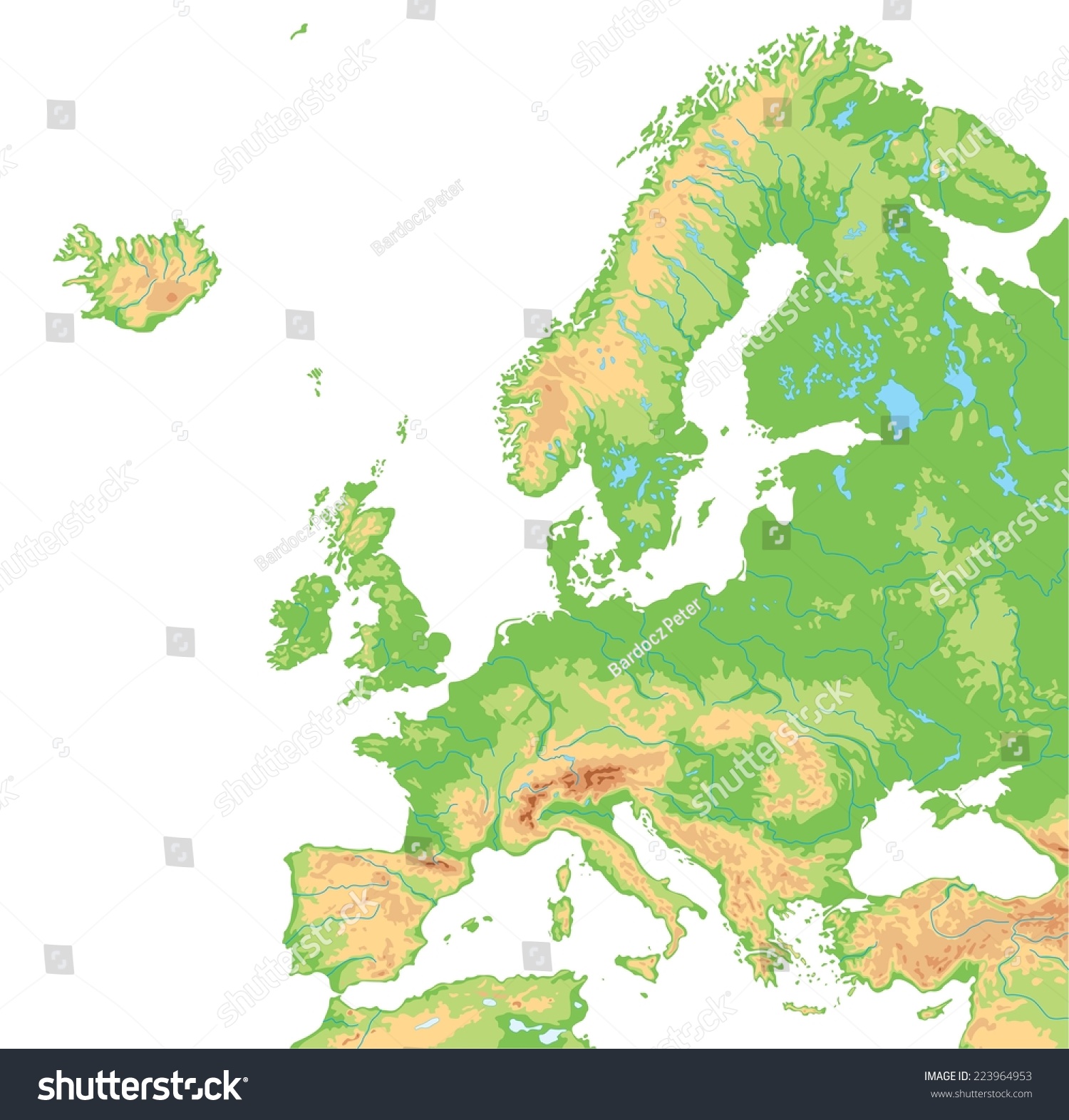 High Detailed Europe Physical Map Stock Vector 223964953 - Shutterstock