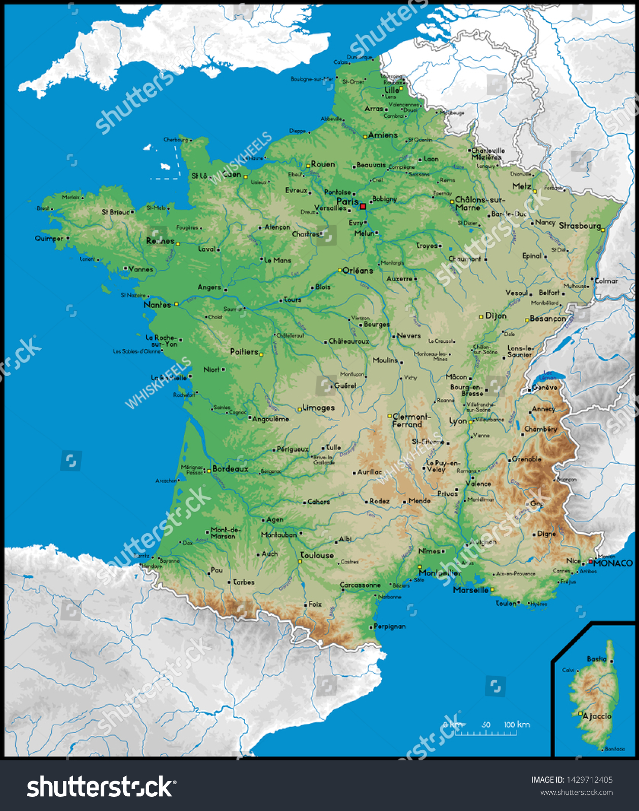 Map Of France With Cities And Rivers High Detailed France Physical Map Cities: Vector De Stock (Libre De  Regalías) 1429712405 | Shutterstock