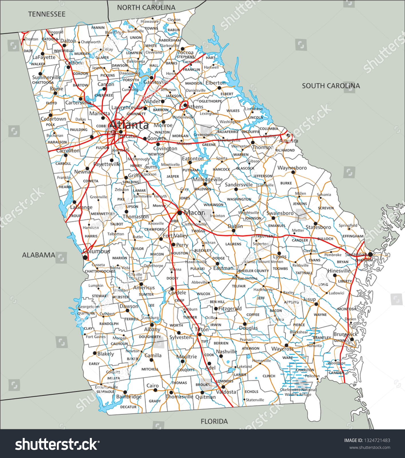 Georgia Road Map Free High Detailed Georgia Road Map Labeling Stock Vector (Royalty Free)  1324721483 | Shutterstock