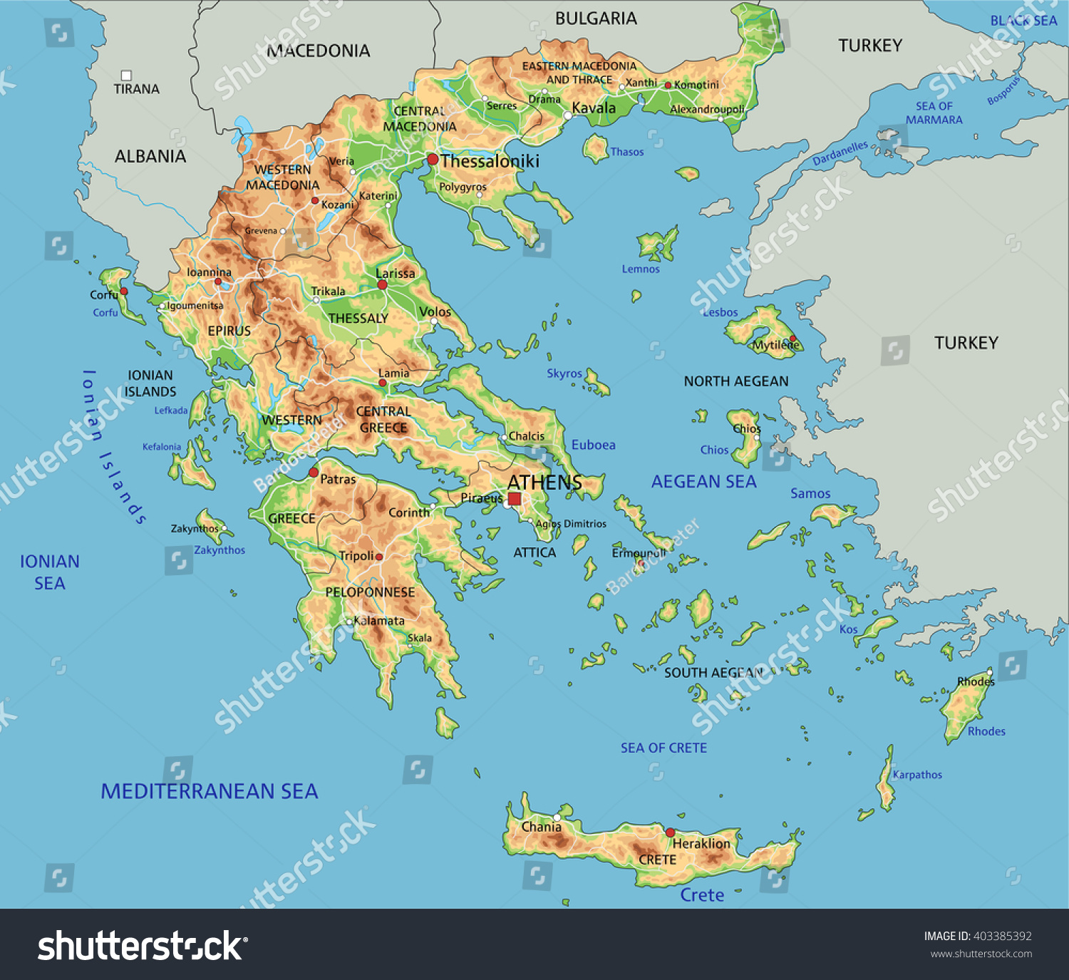 SVG of High detailed Greece physical map with labeling. svg