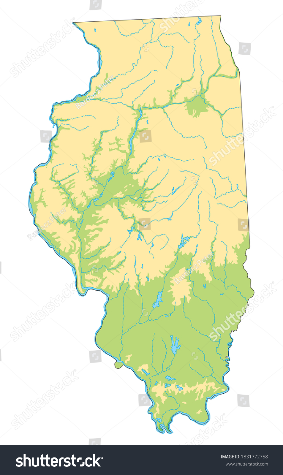 SVG of High detailed Illinois physical map. svg