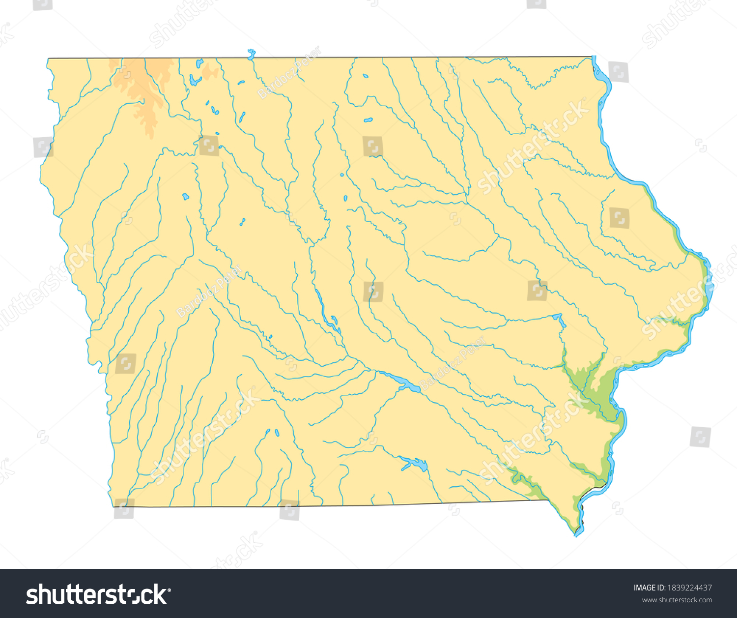 Physical Map Of Iowa High Detailed Iowa Physical Map Stock Vector (Royalty Free) 1839224437 |  Shutterstock