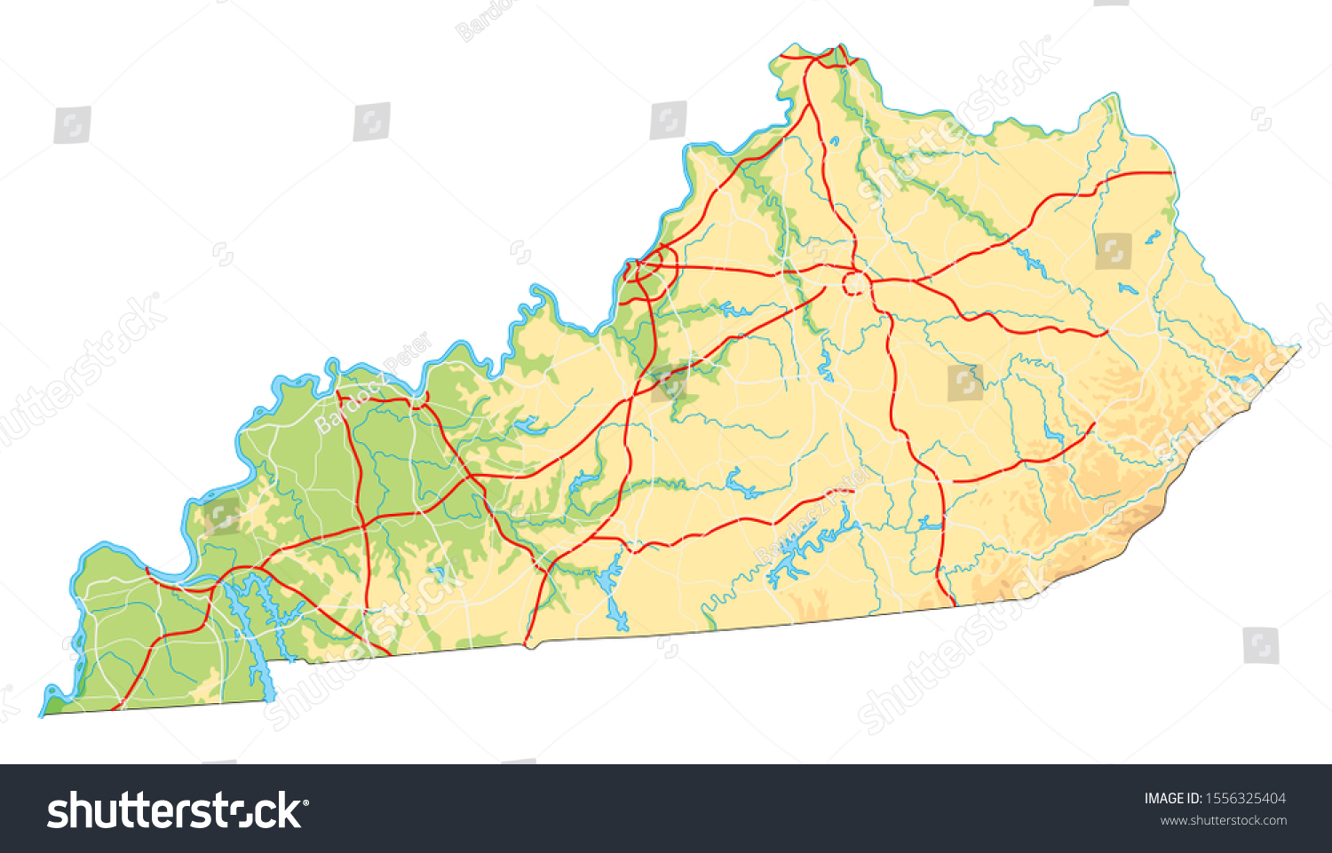 High Detailed Kentucky Physical Map Vector De Stock Libre De Regal As   Stock Vector High Detailed Kentucky Physical Map 1556325404 