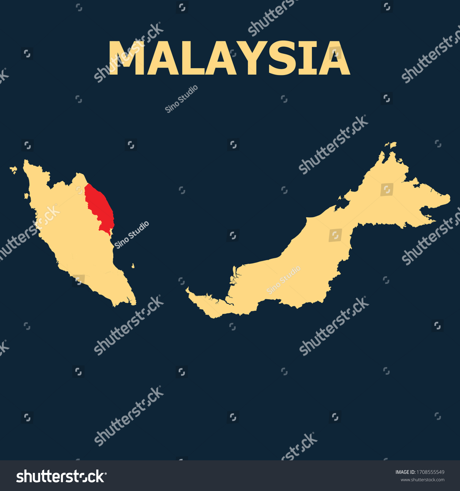 High Detailed Map Terengganu Highlighted On Stock Vector Royalty Free 1708555549 Shutterstock