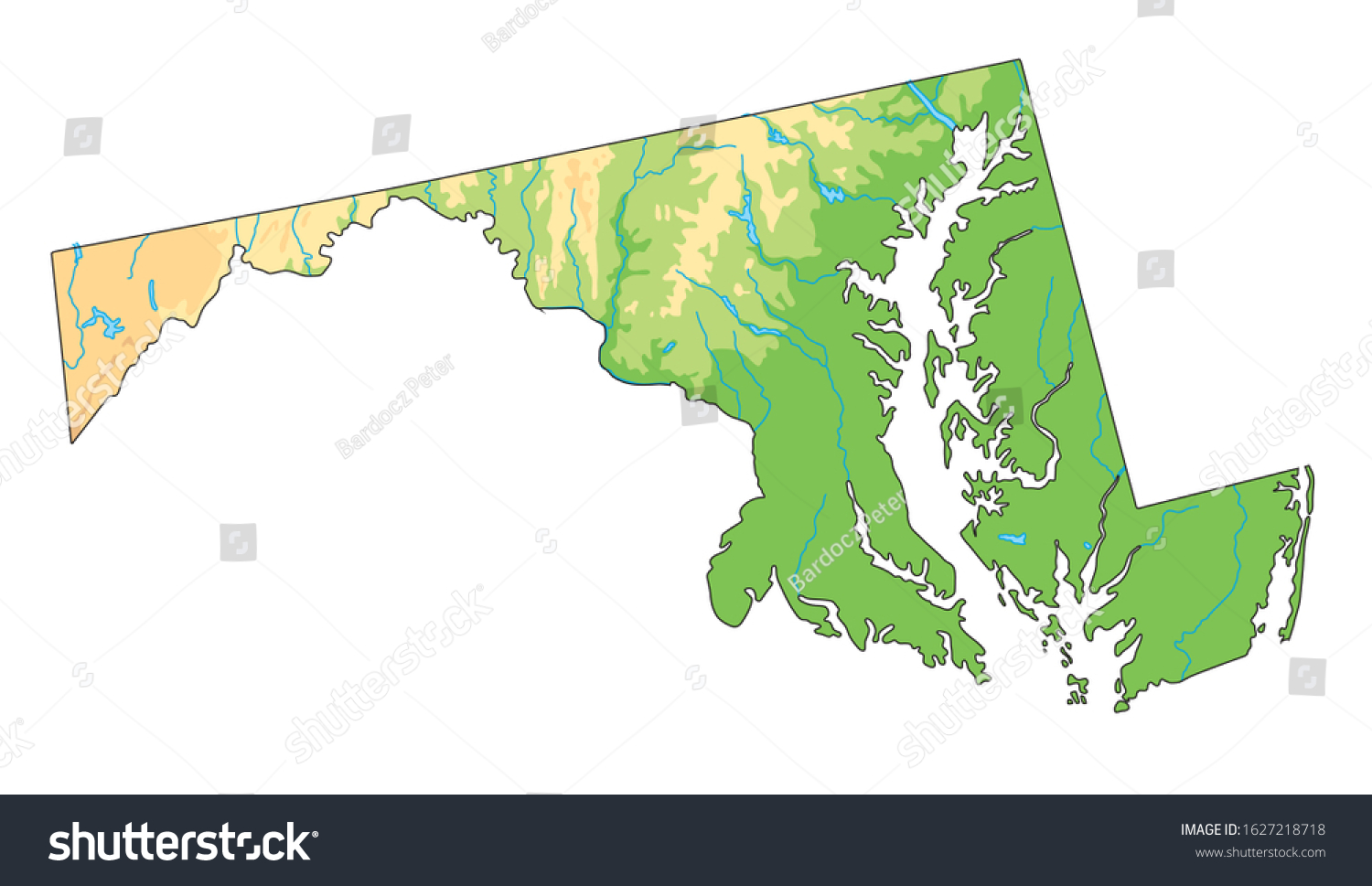 High Detailed Maryland Physical Map Vetor Stock Livre De Direitos   Stock Vector High Detailed Maryland Physical Map 1627218718 