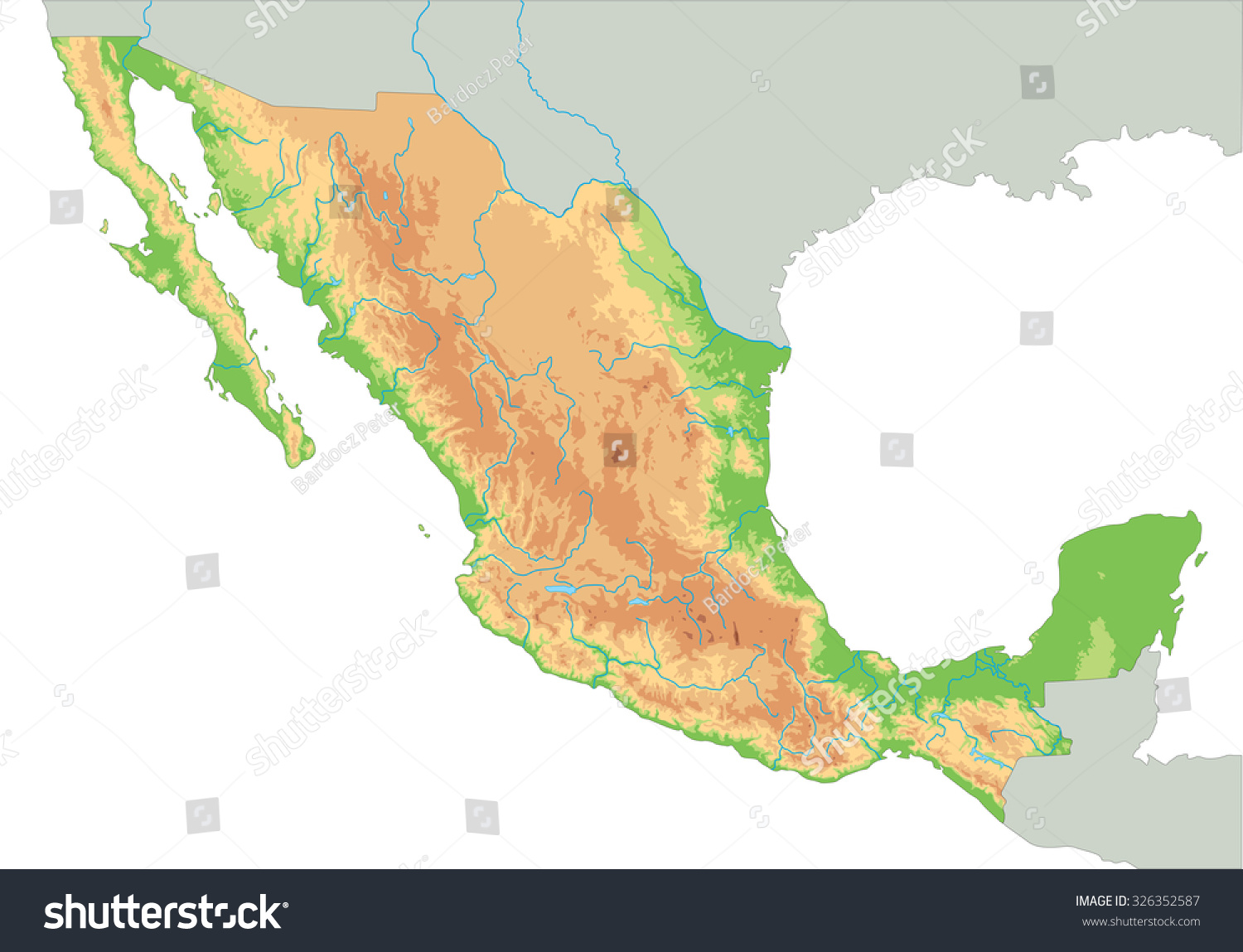 Printable Physical Map Of Mexico   Stock Vector High Detailed Mexico Physical Map 326352587 