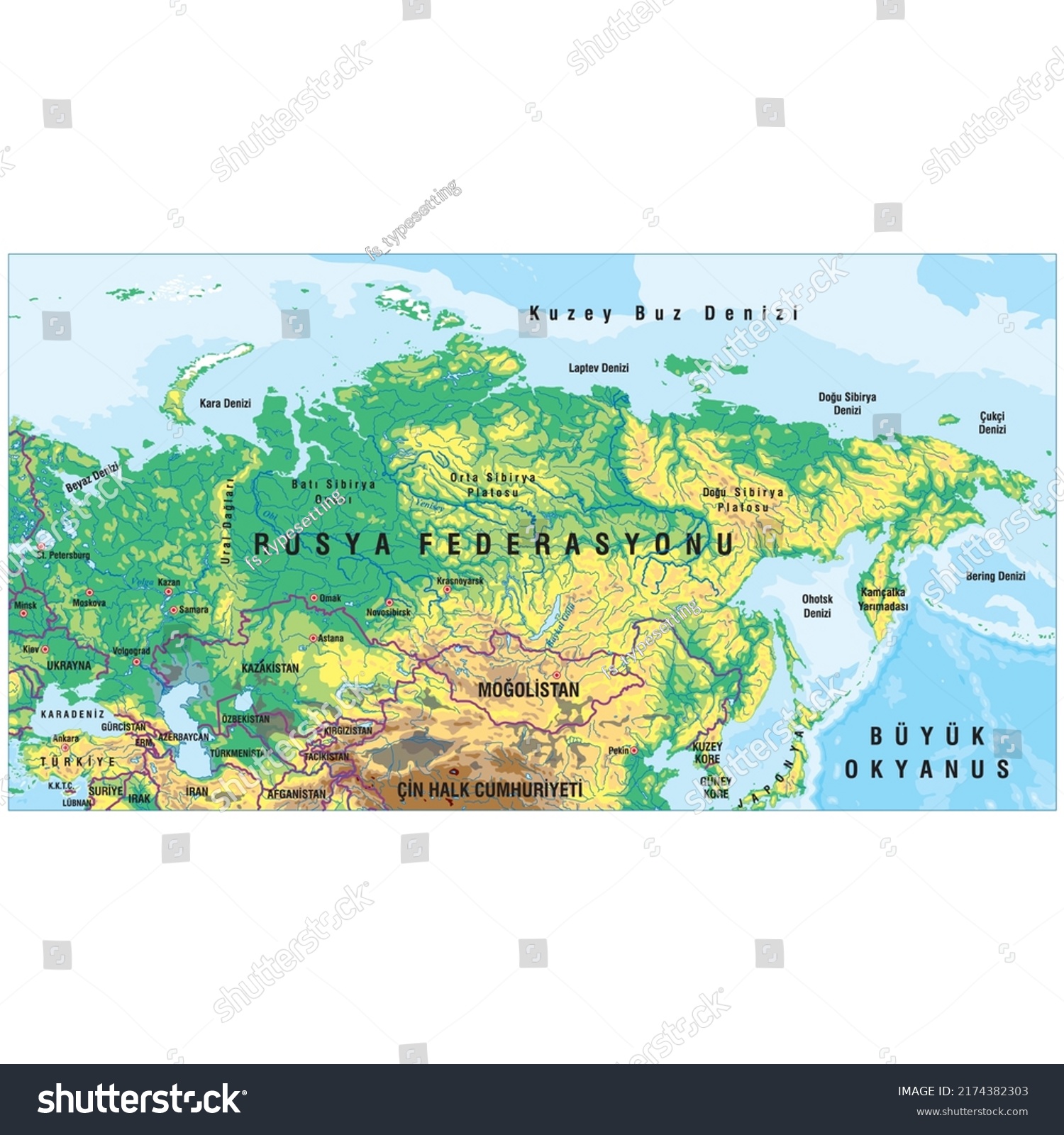 High Detailed Russia Physical Map Stock Vector Royalty Free Stock Vector High Detailed Russia Physical Map 2174382303