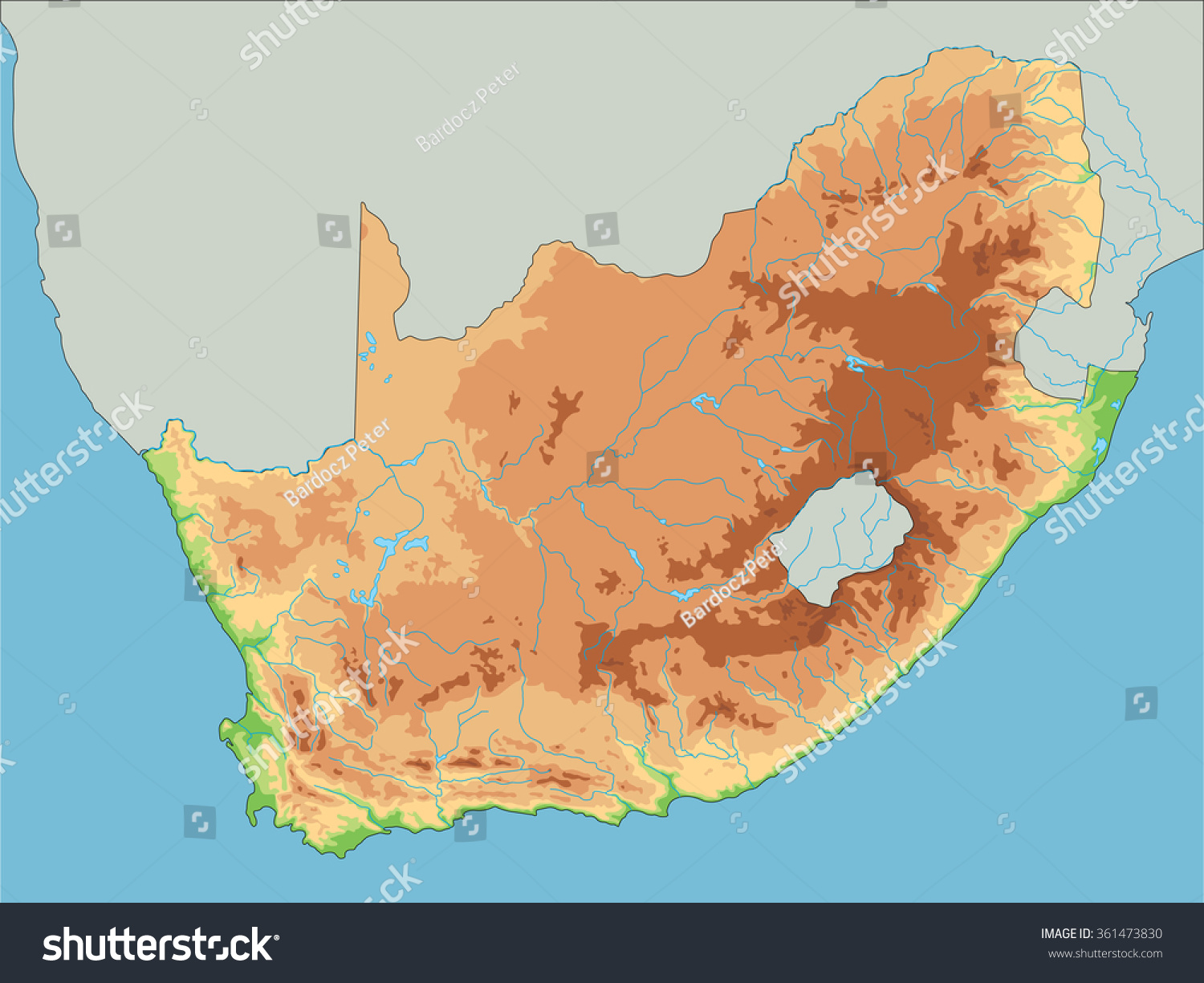 High Detailed South Africa Physical Map. Stock Vector Illustration ...