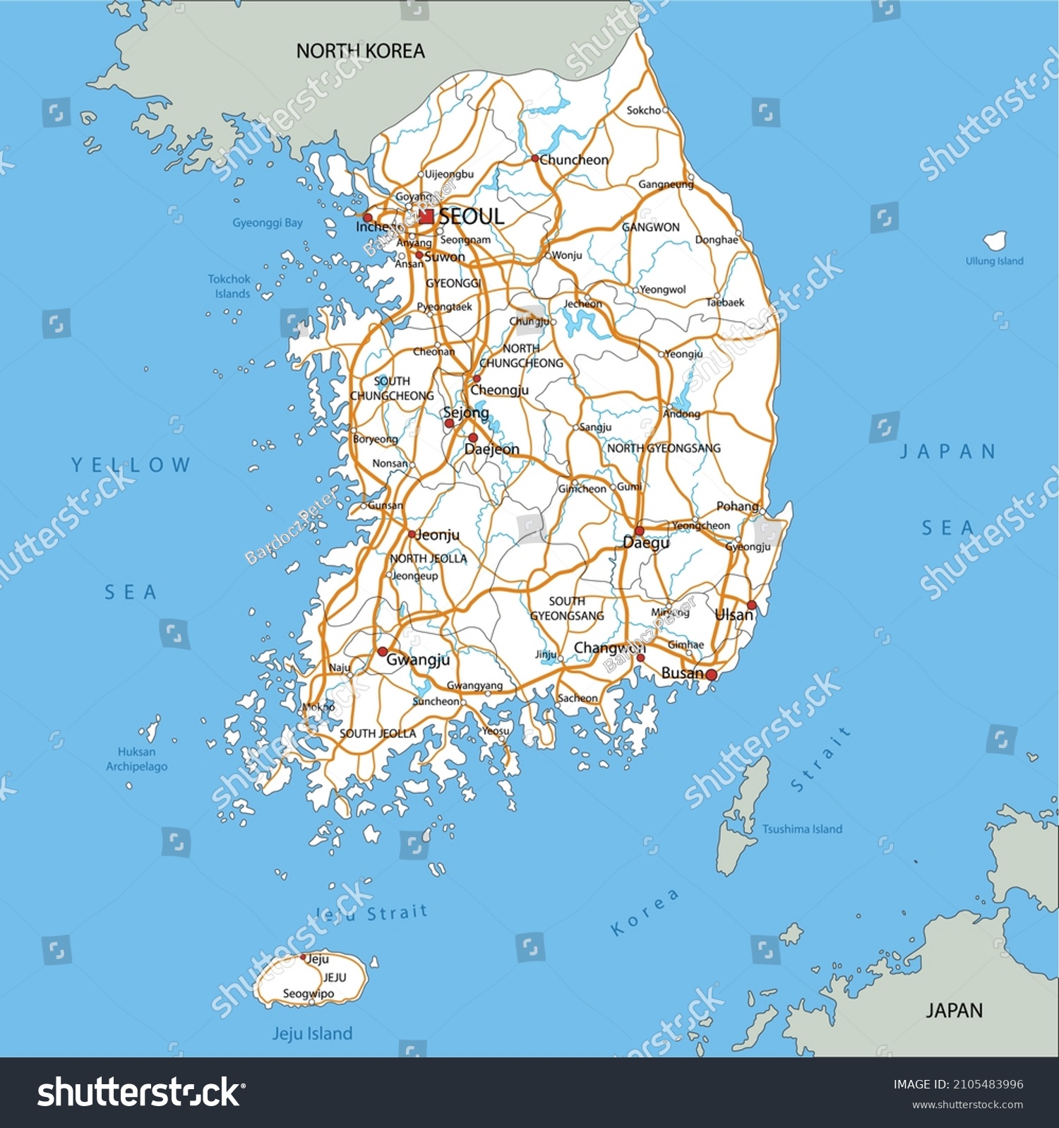 South Korea Road Map High Detailed South Korea Road Map Stock Vector (Royalty Free) 2105483996 |  Shutterstock
