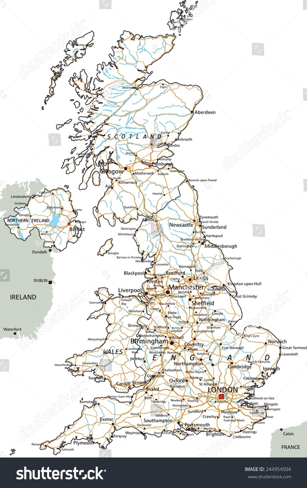 High Detailed United Kingdom Road Map Stock Vector (Royalty Free) 244954504