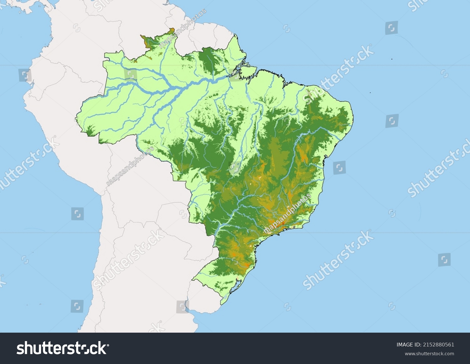 High Detailed Vector Brazil Physical Map Stock Vector Royalty Free