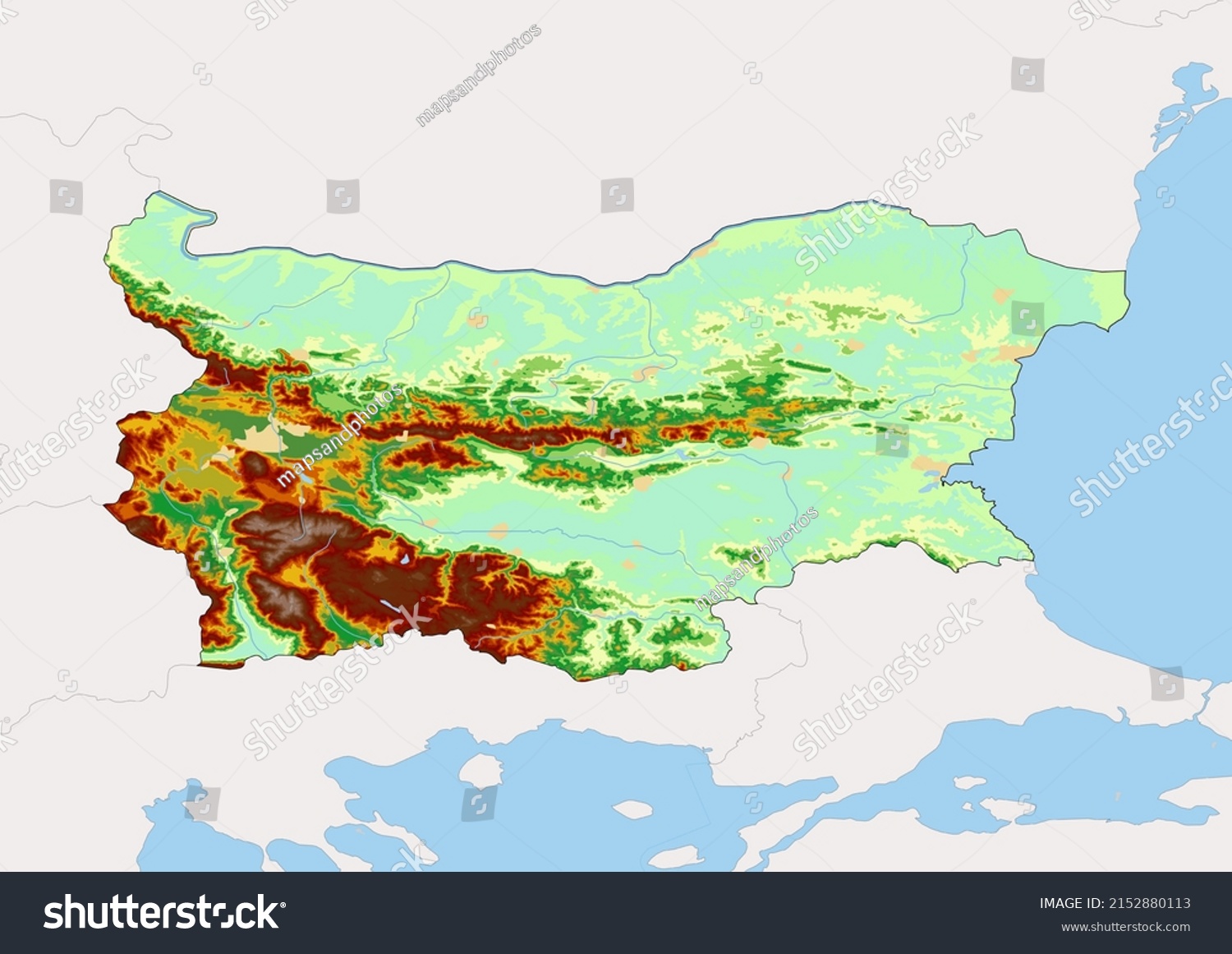 High Detailed Vector Bulgaria Physical Map Stock Vector (Royalty Free ...