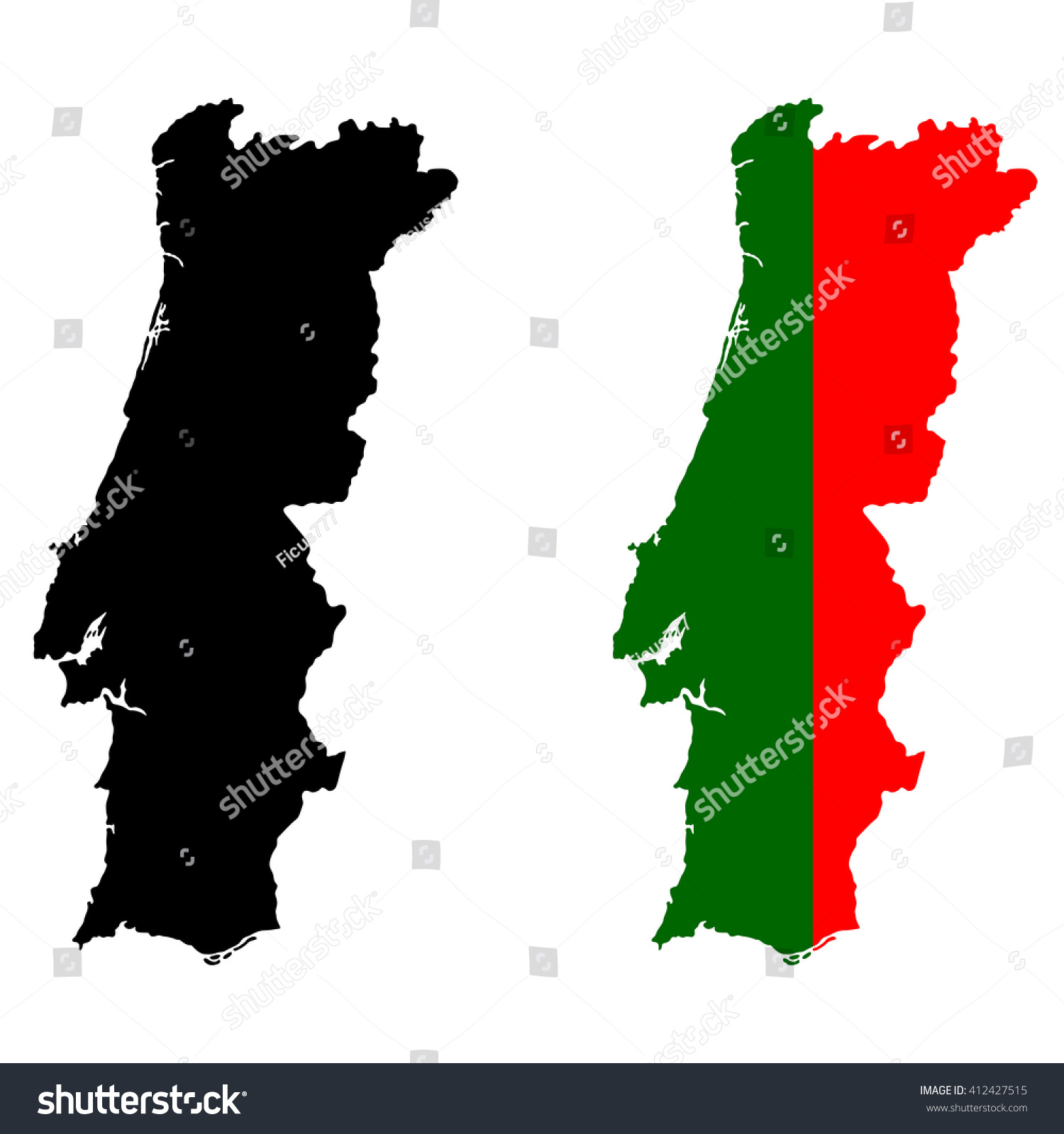 High Detailed Vector Map Portugal Stock Vector Royalty Free 412427515