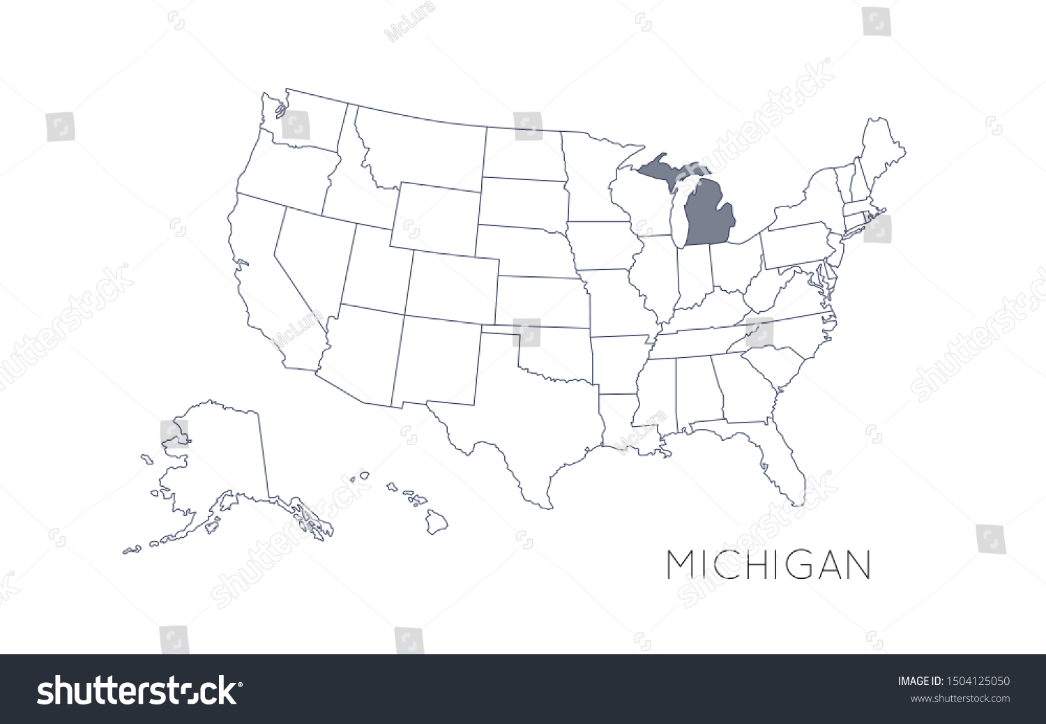 Vektor Stok High Detailed Vector Map United States (Tanpa Royalti ...