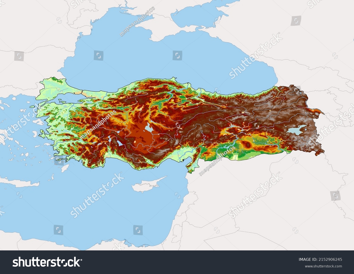 High Detailed Vector Turkey Physical Map Stock Vector Royalty Free Stock Vector High Detailed Vector Turkey Physical Map Topographic Map Of Turkey On White With Rivers Lakes And 2152906245