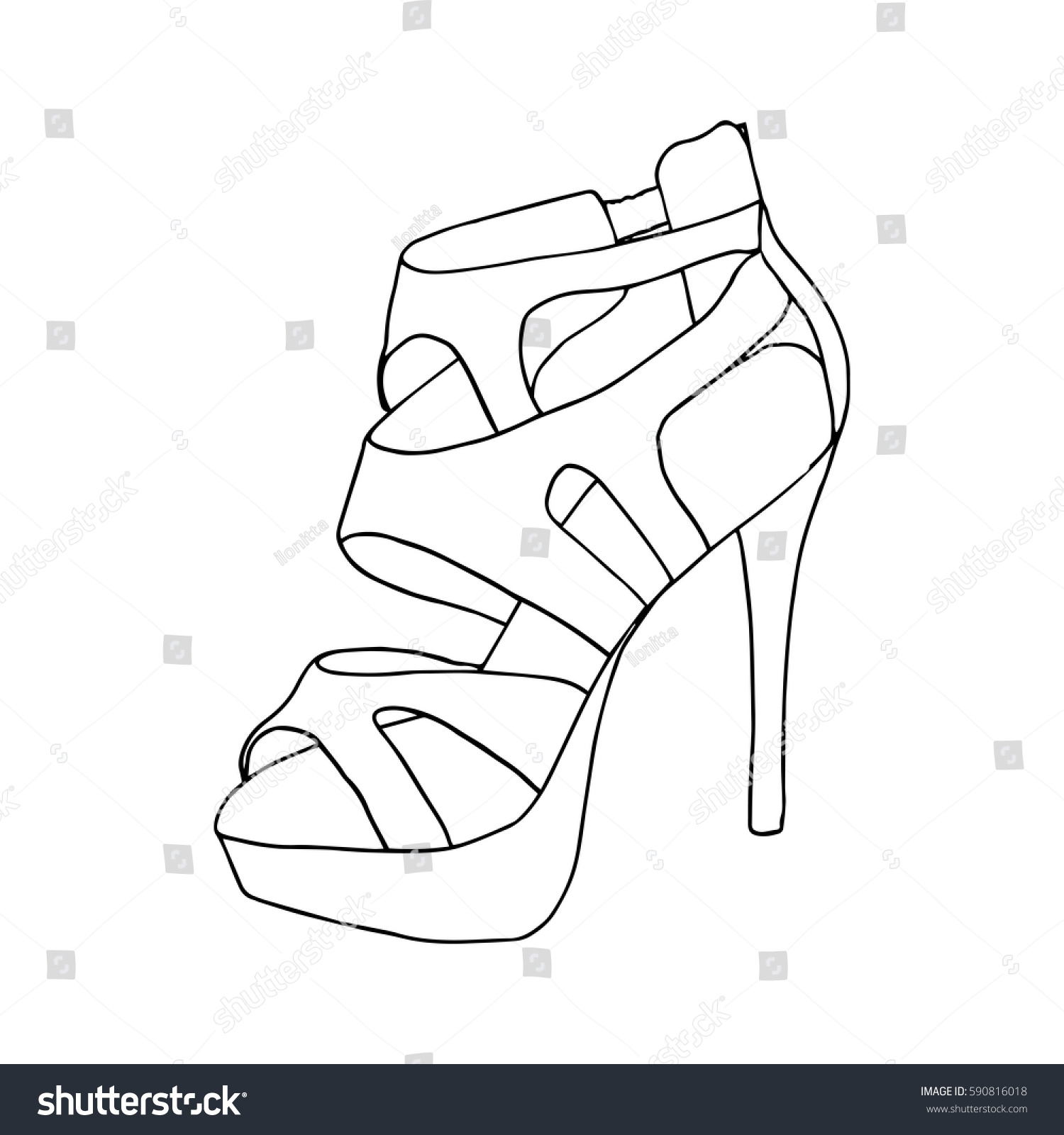 Highheeled Shoes Woman Fashion Footwear Artwork Stock Ausmalbilder High Heels Sandale zum ausdrucken