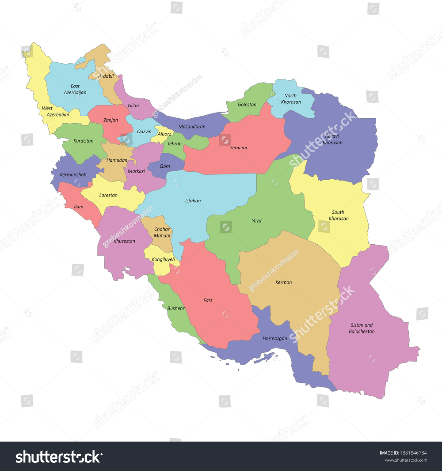 High Quality Colorful Labeled Map Iran Stock Vector (Royalty Free ...