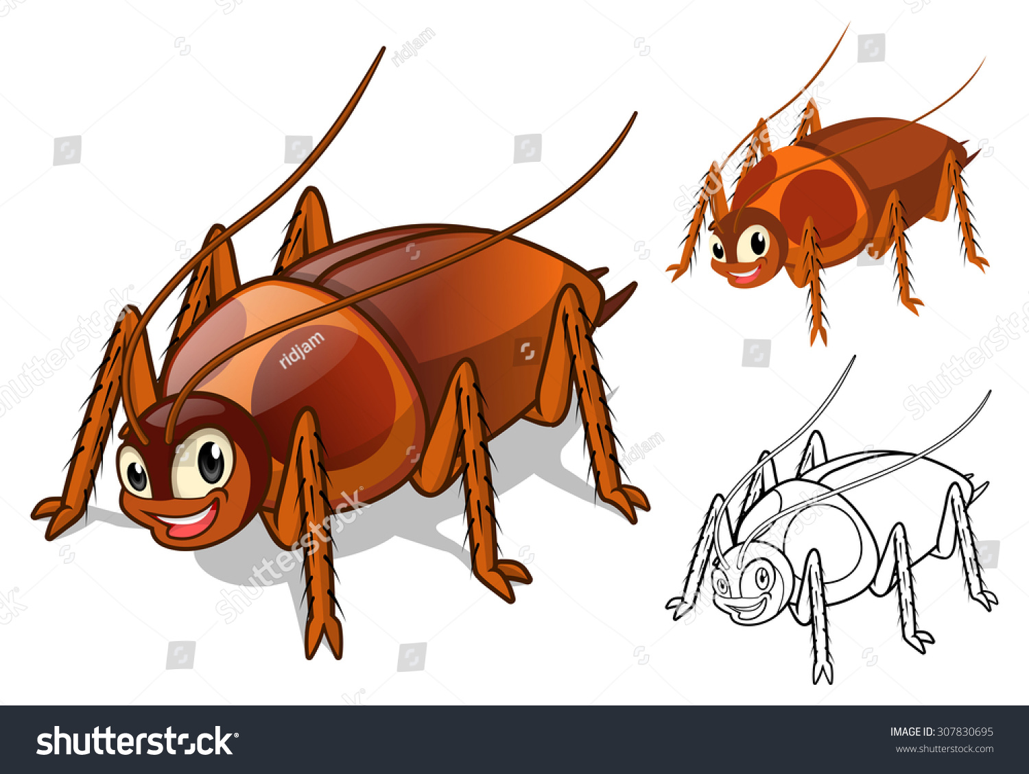 High Quality Detailed Cockroach Cartoon Character Stock Vector (Royalty