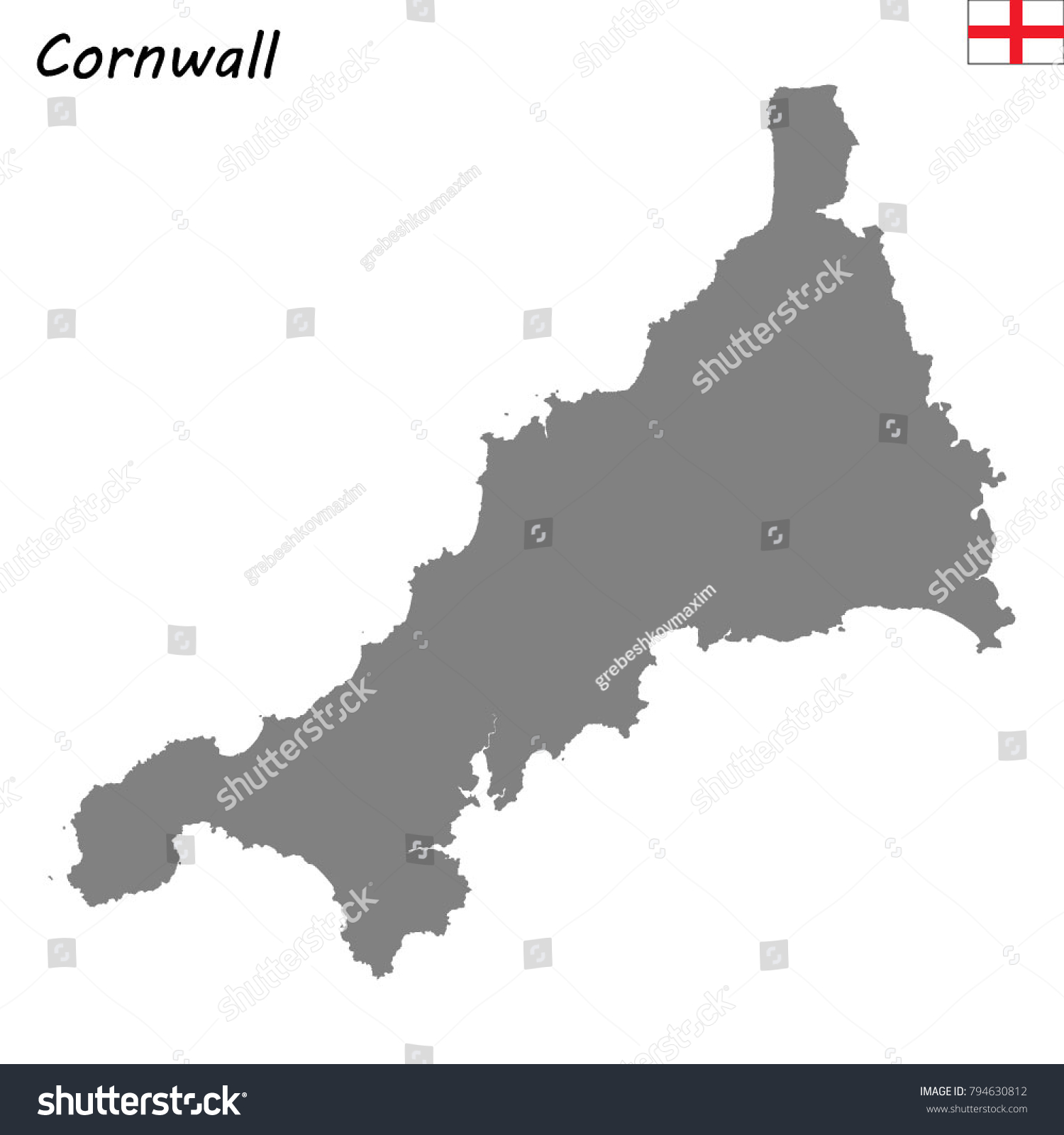 High Quality Map Cornwall Ceremonial County   Stock Vector High Quality Map Of Cornwall Is A Ceremonial County Of England 794630812 