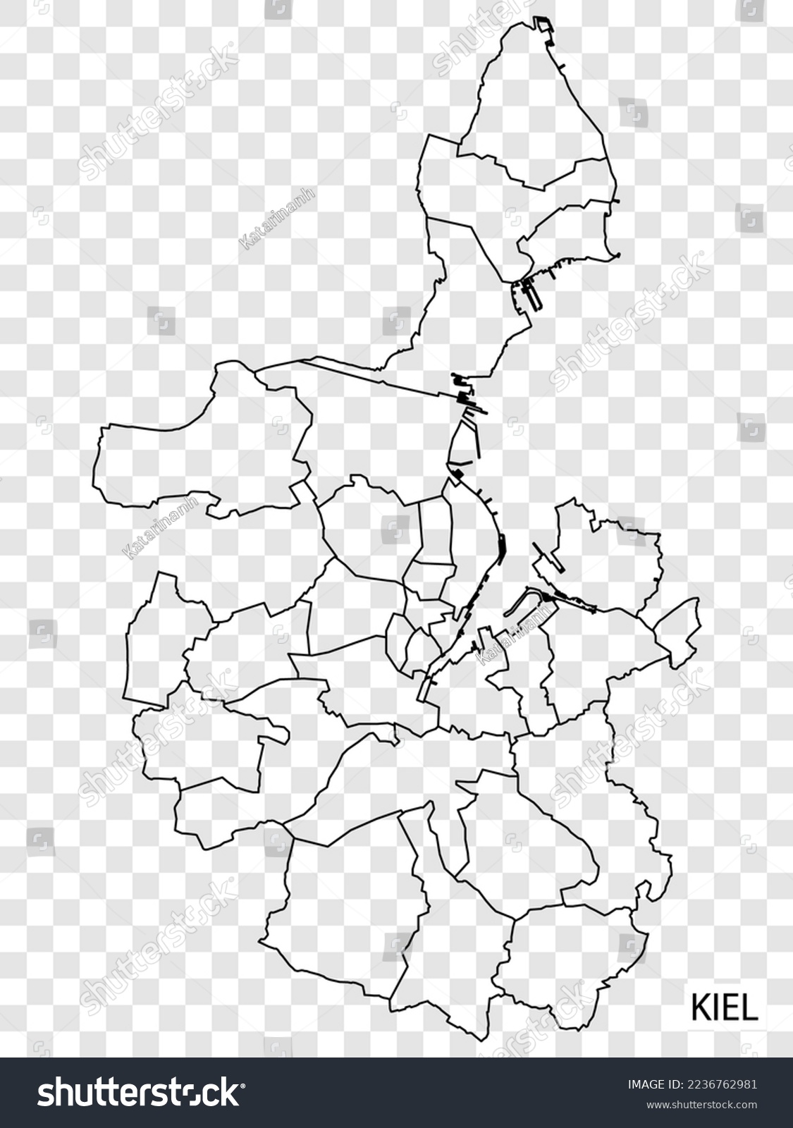 SVG of High Quality map of Kiel is a city  The Germany, with borders of the districts. Map of Kiel for your web site design, app, UI. EPS10. svg