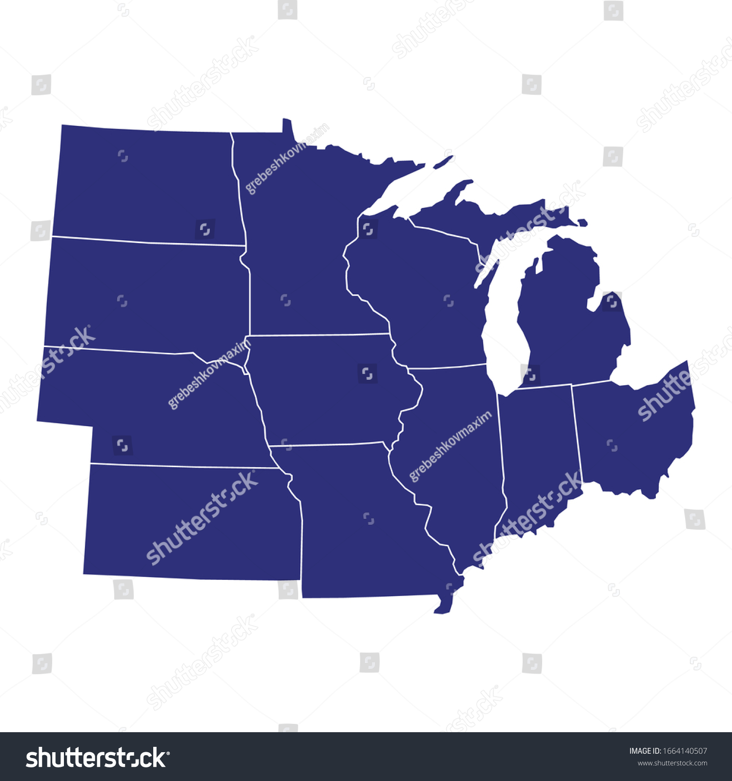 Map Of The Midwest Usa High Quality Map Midwest Region United Stock Vector (Royalty Free)  1664140507