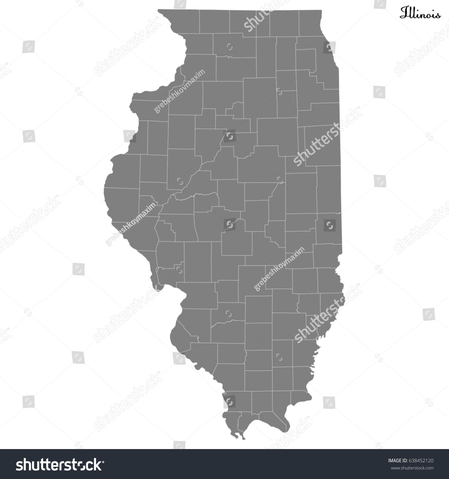 SVG of High Quality map of U.S. state of Illinois with borders of the counties svg