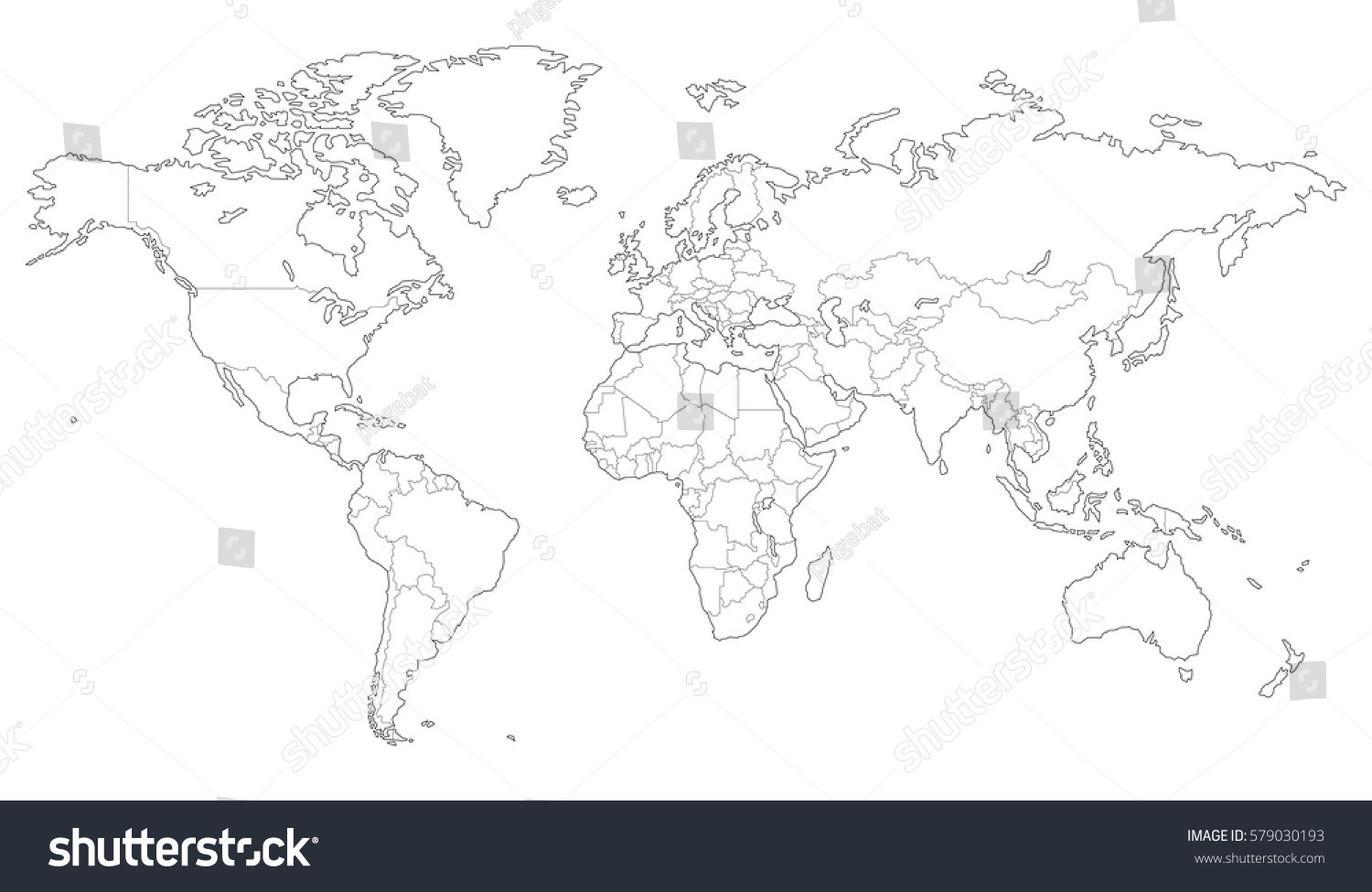 Blackline Map Of The World United States Map Stock Vector High Quality Outlined Vector Map Of The World With Only Straight Lines 579030193