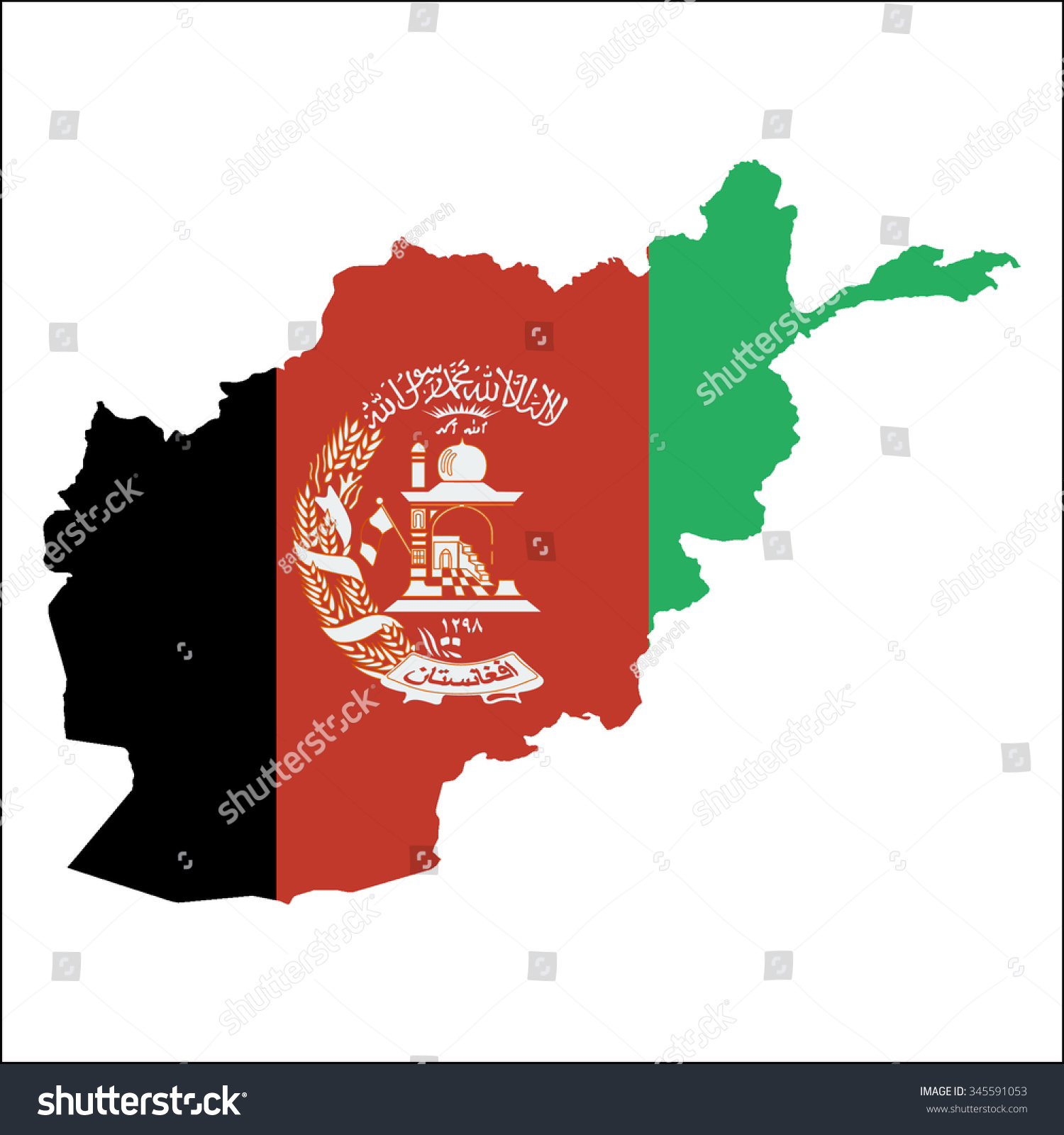 High Resolution Afghanistan Map Country Flag   Stock Vector High Resolution Afghanistan Map With Country Flag Flag Of The Afghanistan Overlaid On Detailed 345591053 