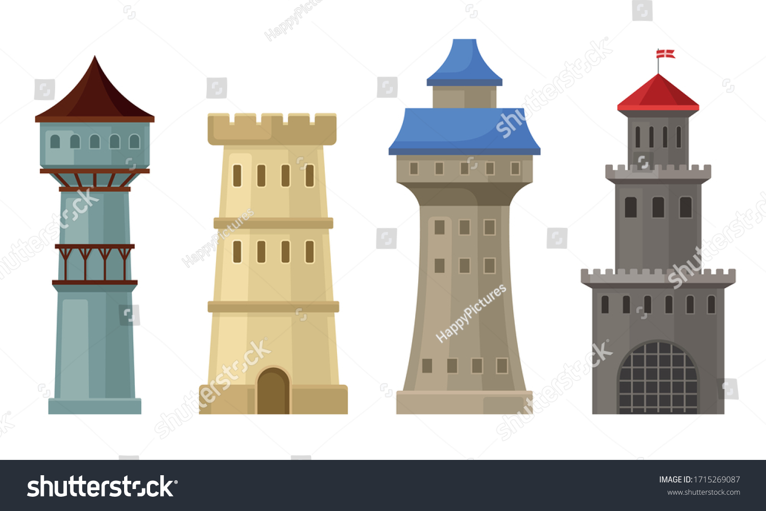 SVG of High Stone Towers with Castellation Walls and Windows Vector Set svg